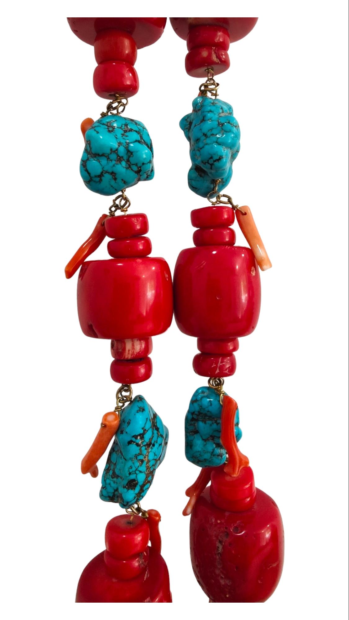 Große türkisfarbene und rote Koralle Halskette 643 g im Angebot 1