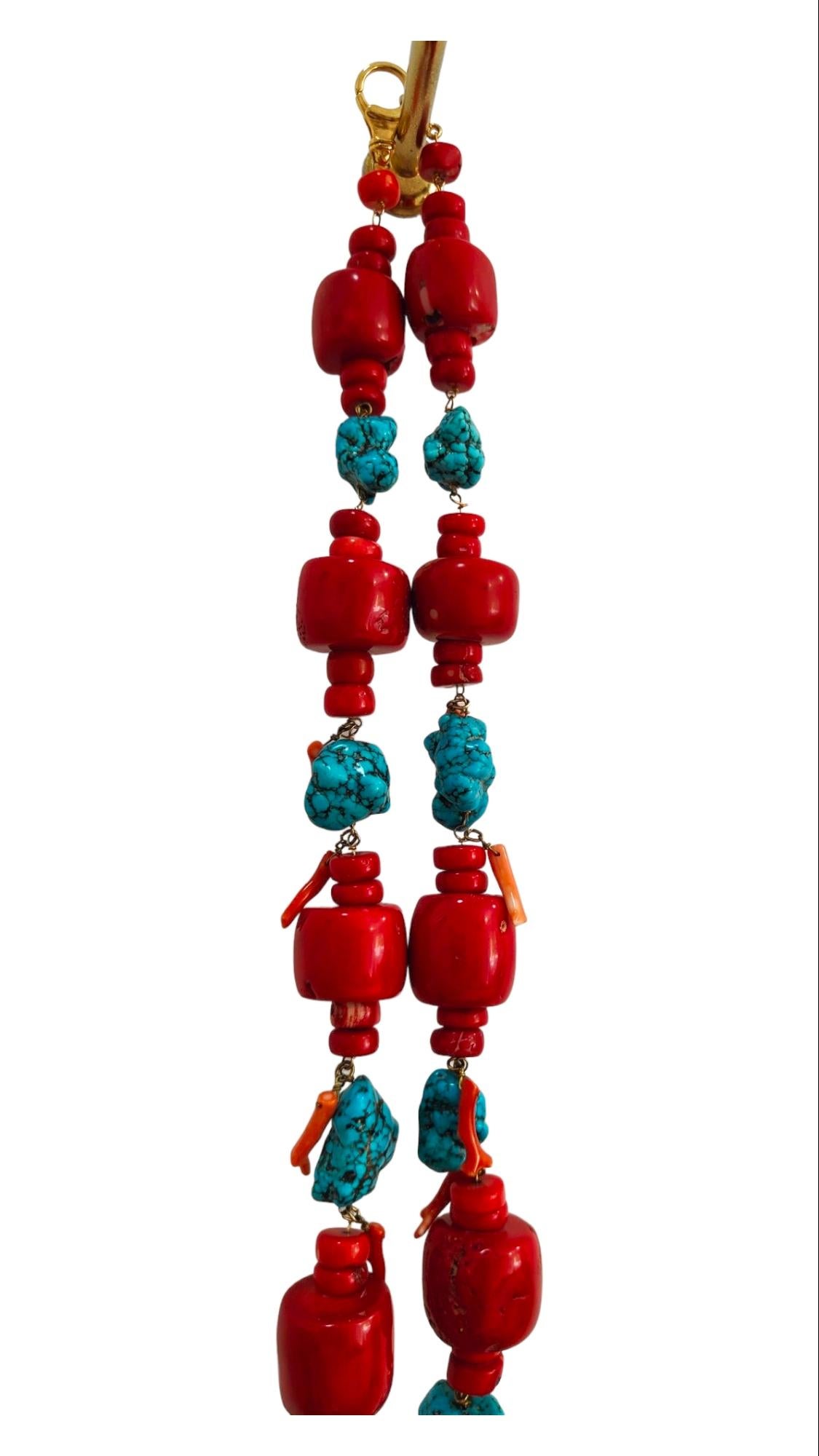 Große türkisfarbene und rote Koralle Halskette 643 g im Angebot 2