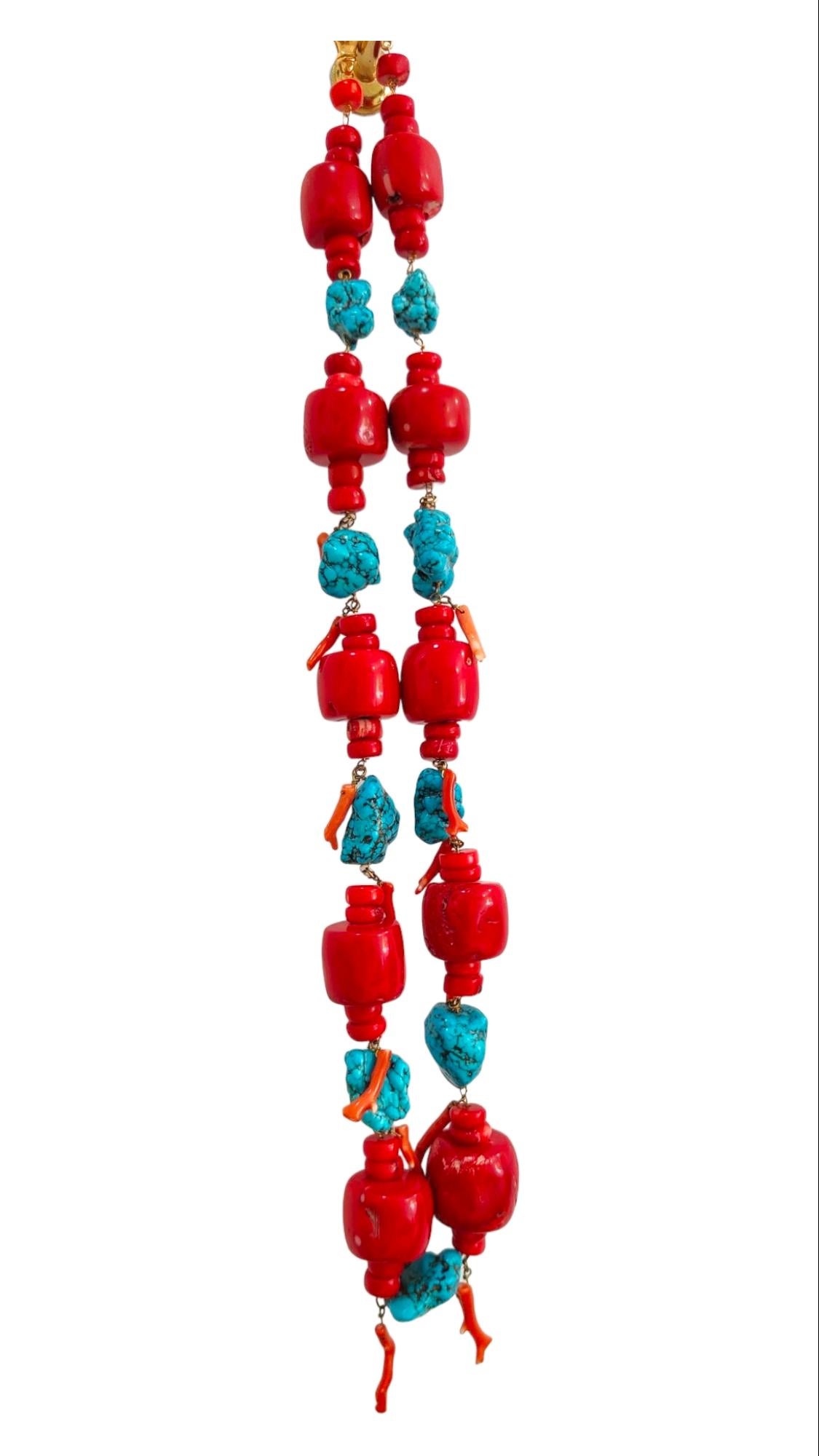 Große türkisfarbene und rote Koralle Halskette 643 g im Angebot 3