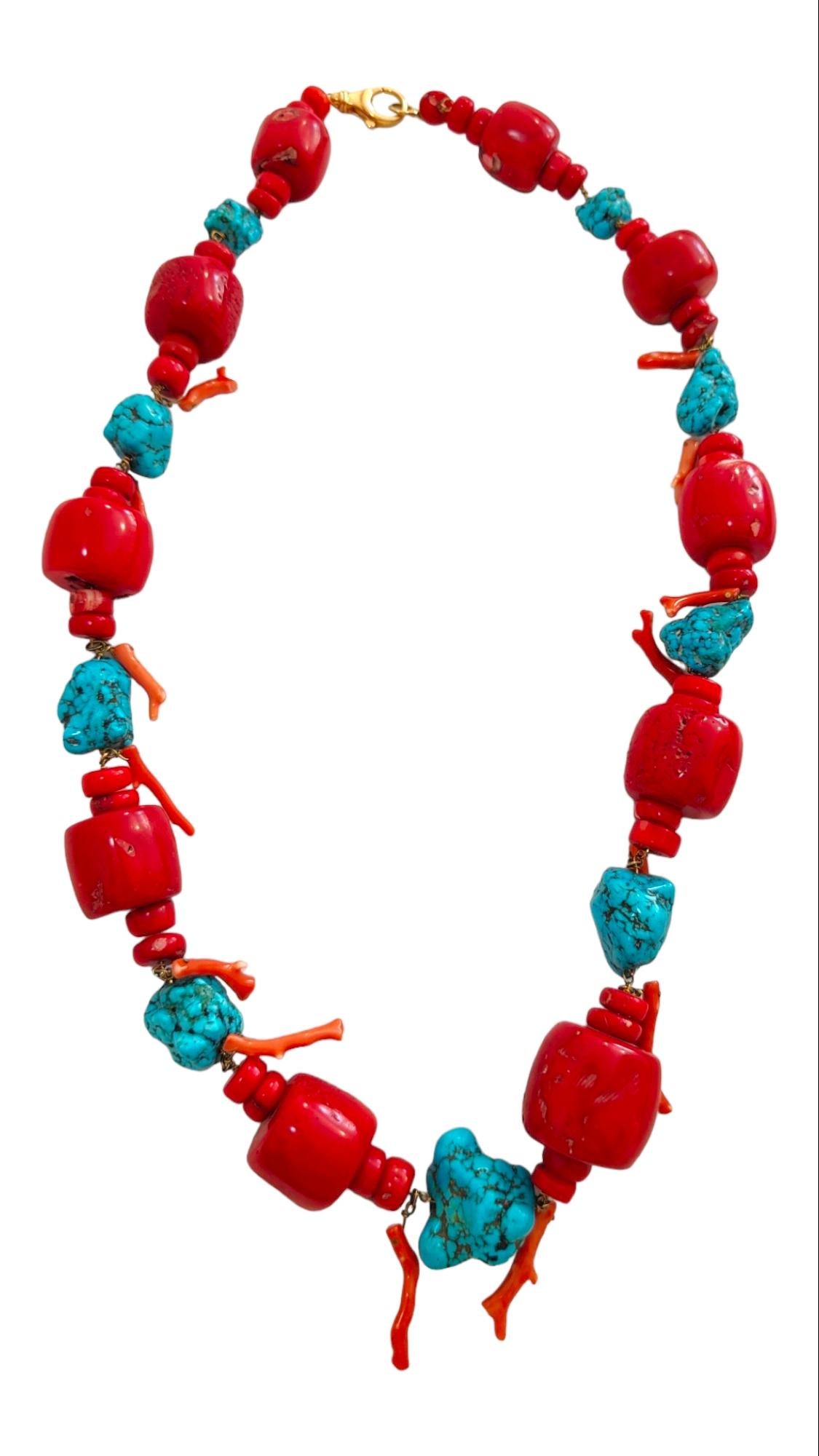 Große türkisfarbene und rote Koralle Halskette 643 g im Angebot 4