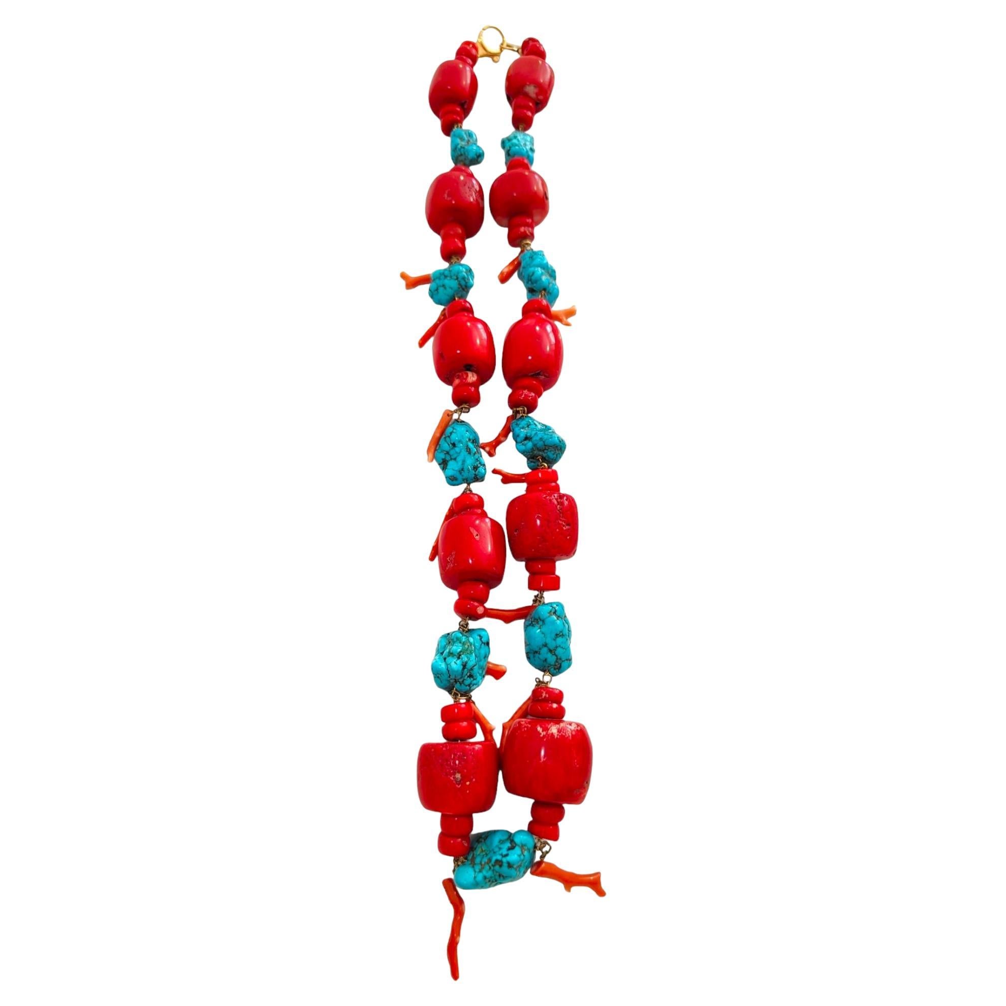 Große türkisfarbene und rote Koralle Halskette 643 g im Angebot