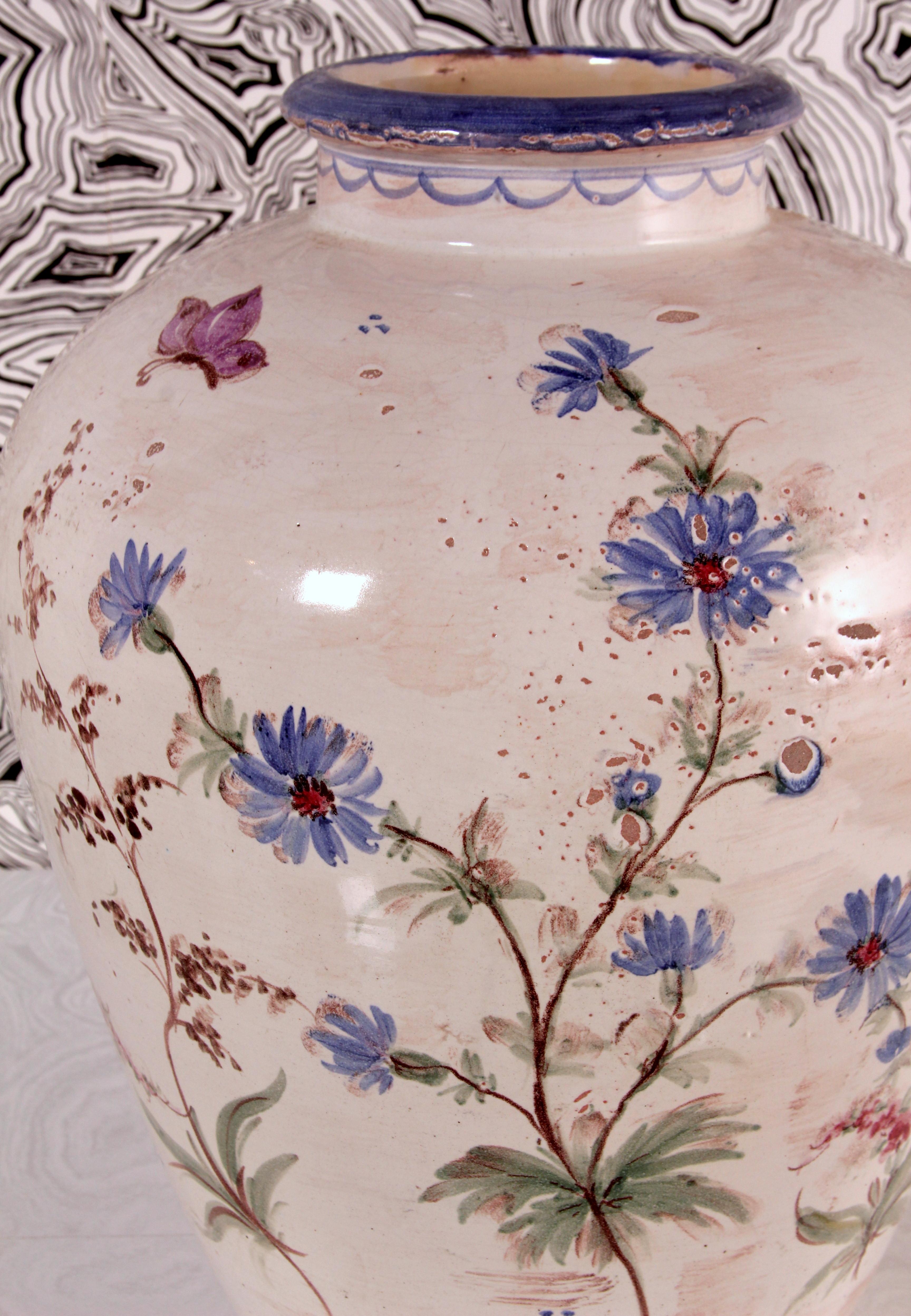 Hand-Painted huge Ulmer Keramik VASE design by Baroness Sybille von Rotkirch floral faience