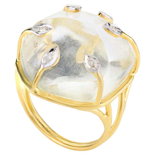 Solid Crystal Rings Customizable Huge Uncut Genuine Crystal Cocktail Ring with Diamonds in ...