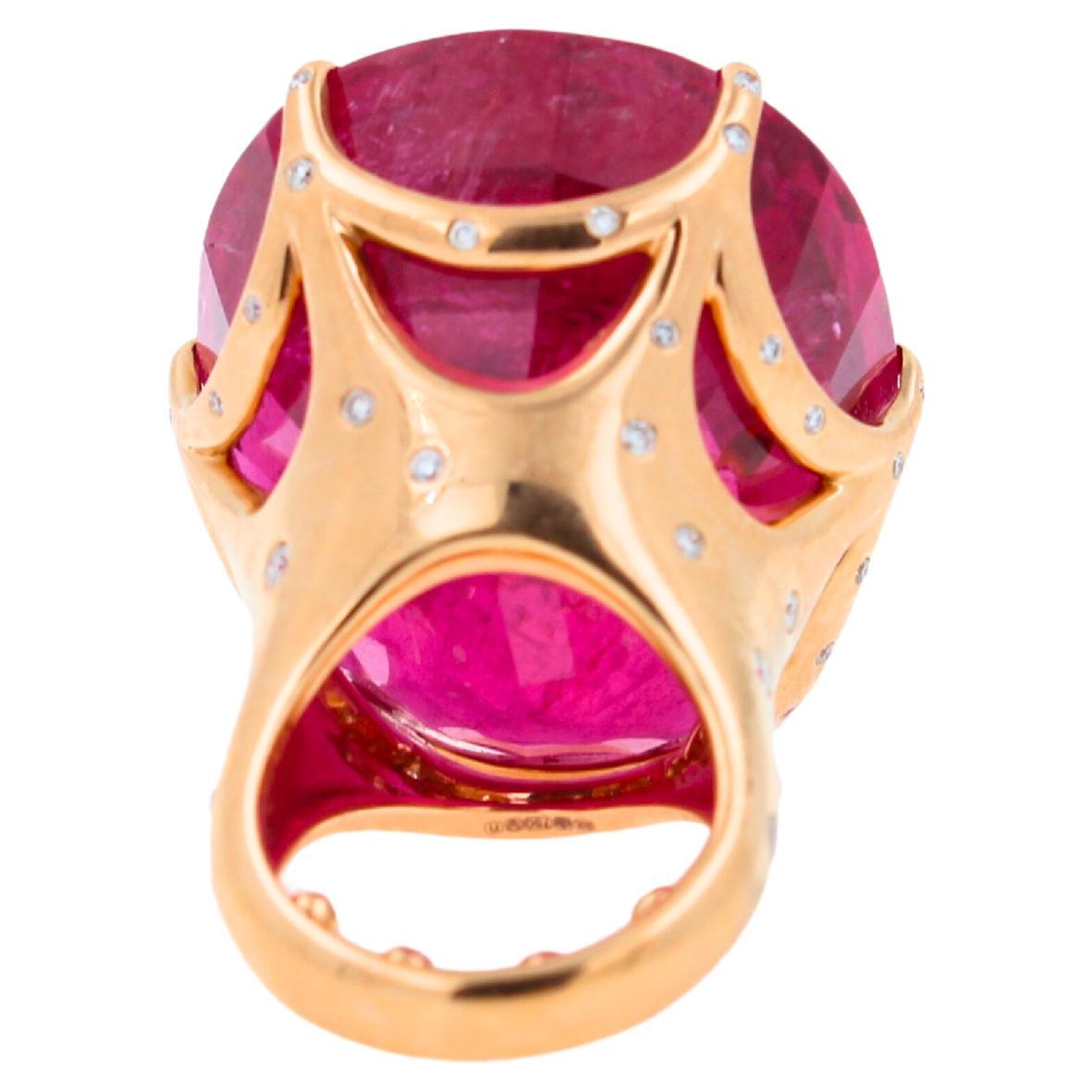 Huge Unique 110 Carats Red Pink Maroon Rubellite 18k Rose Gold Diamond Ring For Sale 2
