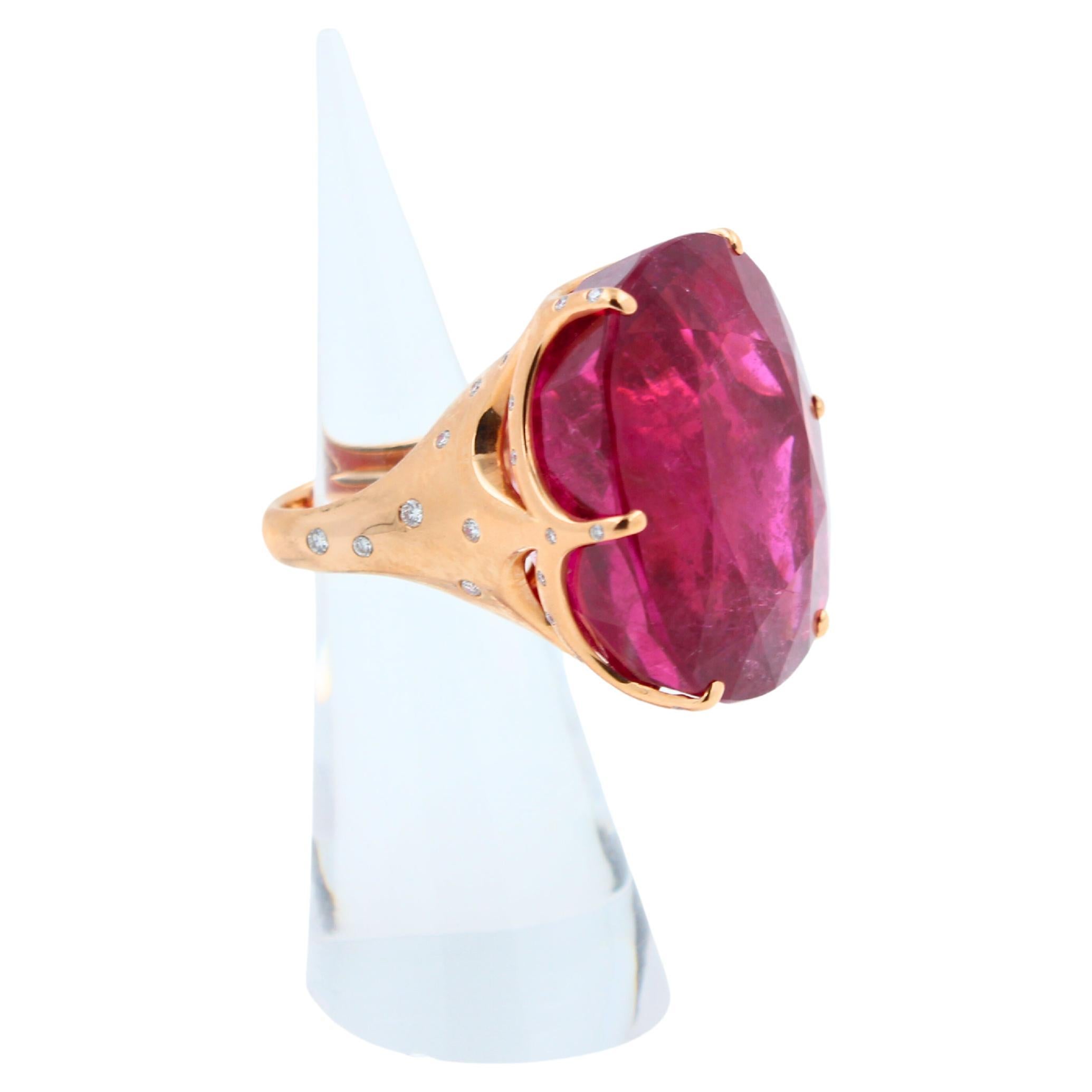 Huge Unique 110 Carats Red Pink Maroon Rubellite 18k Rose Gold Diamond Ring For Sale 5