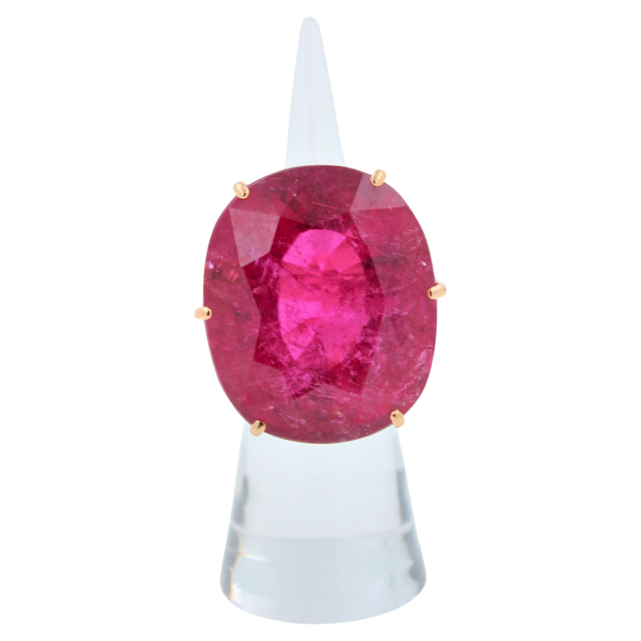 Huge Unique 110 Carats Red Pink Maroon Rubellite 18k Rose Gold Diamond Ring For Sale 6