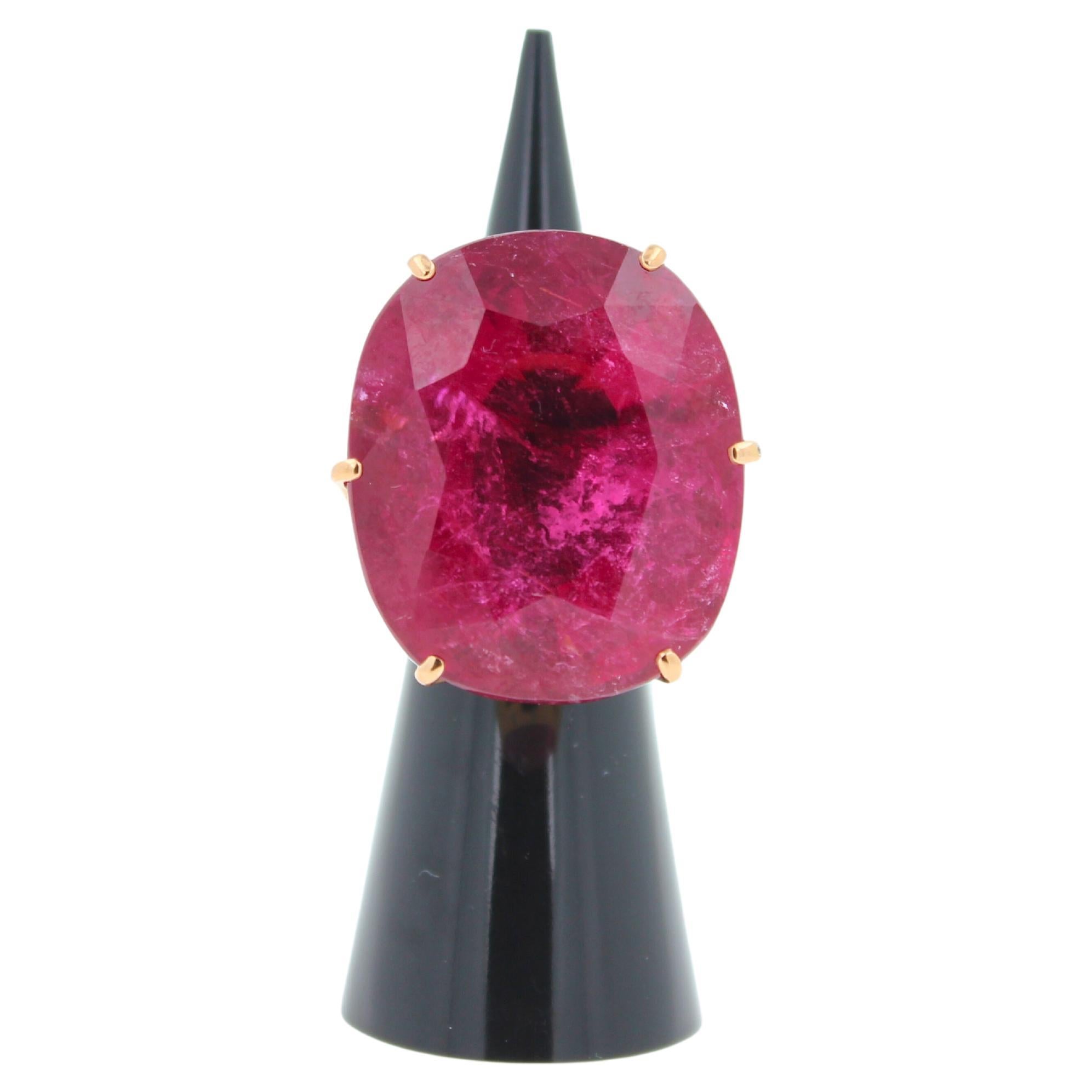 Huge Unique 110 Carats Red Pink Maroon Rubellite 18k Rose Gold Diamond Ring For Sale 7