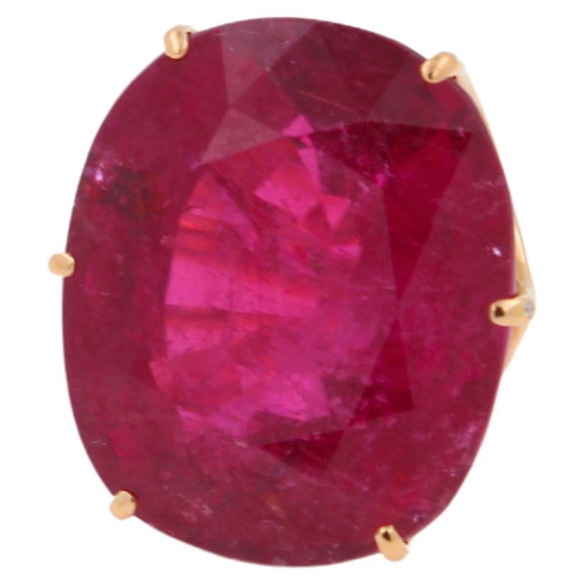 Huge Unique 110 Carats Red Pink Maroon Rubellite 18k Rose Gold Diamond Ring For Sale