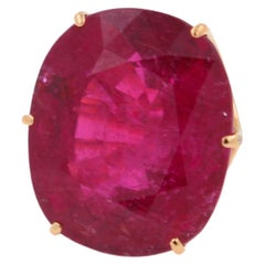 Huge Unique 110 Carats Red Pink Maroon Rubellite 18k Rose Gold Diamond Ring