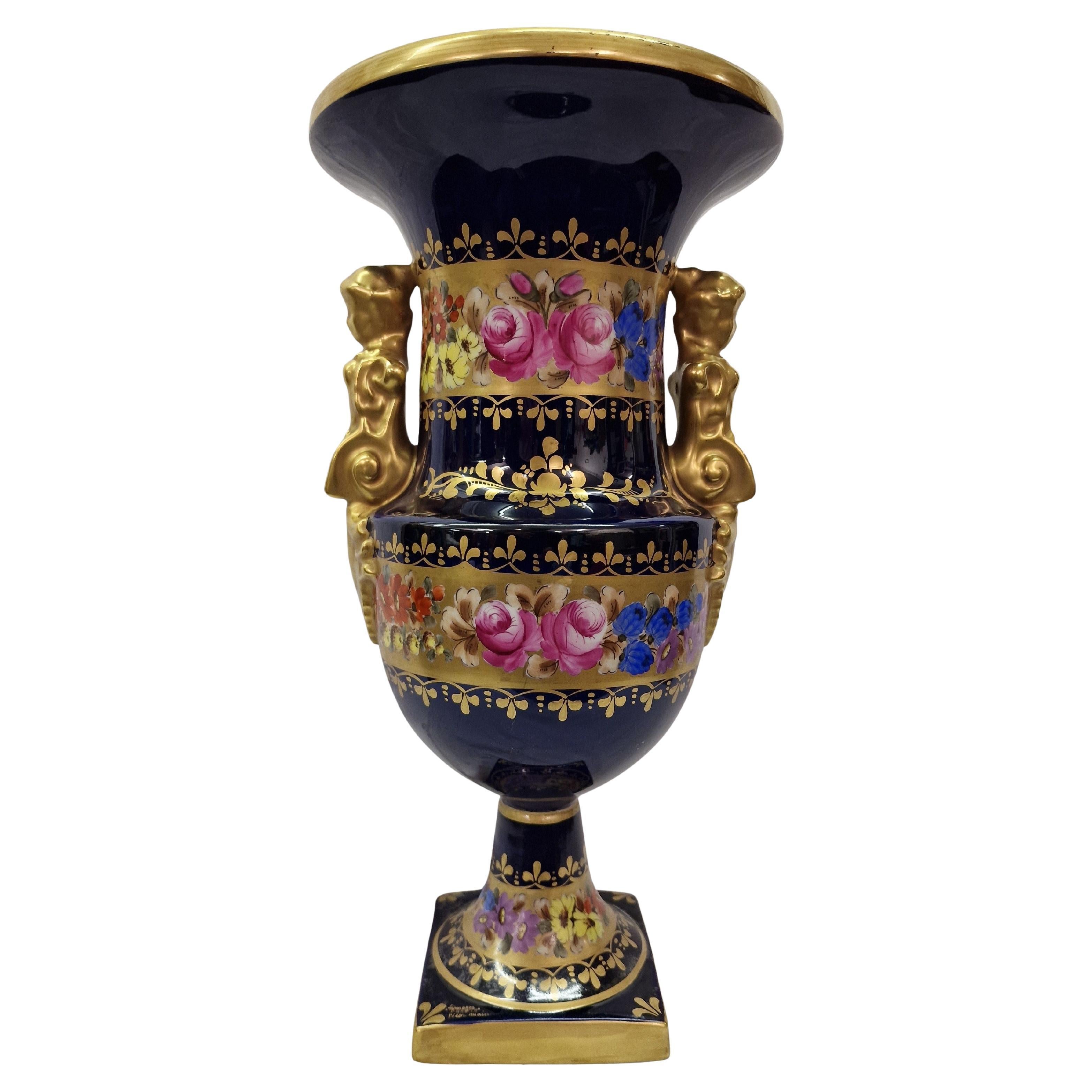 huge vase, crater vase, hand painted, signed, 1950s, Limoges, France