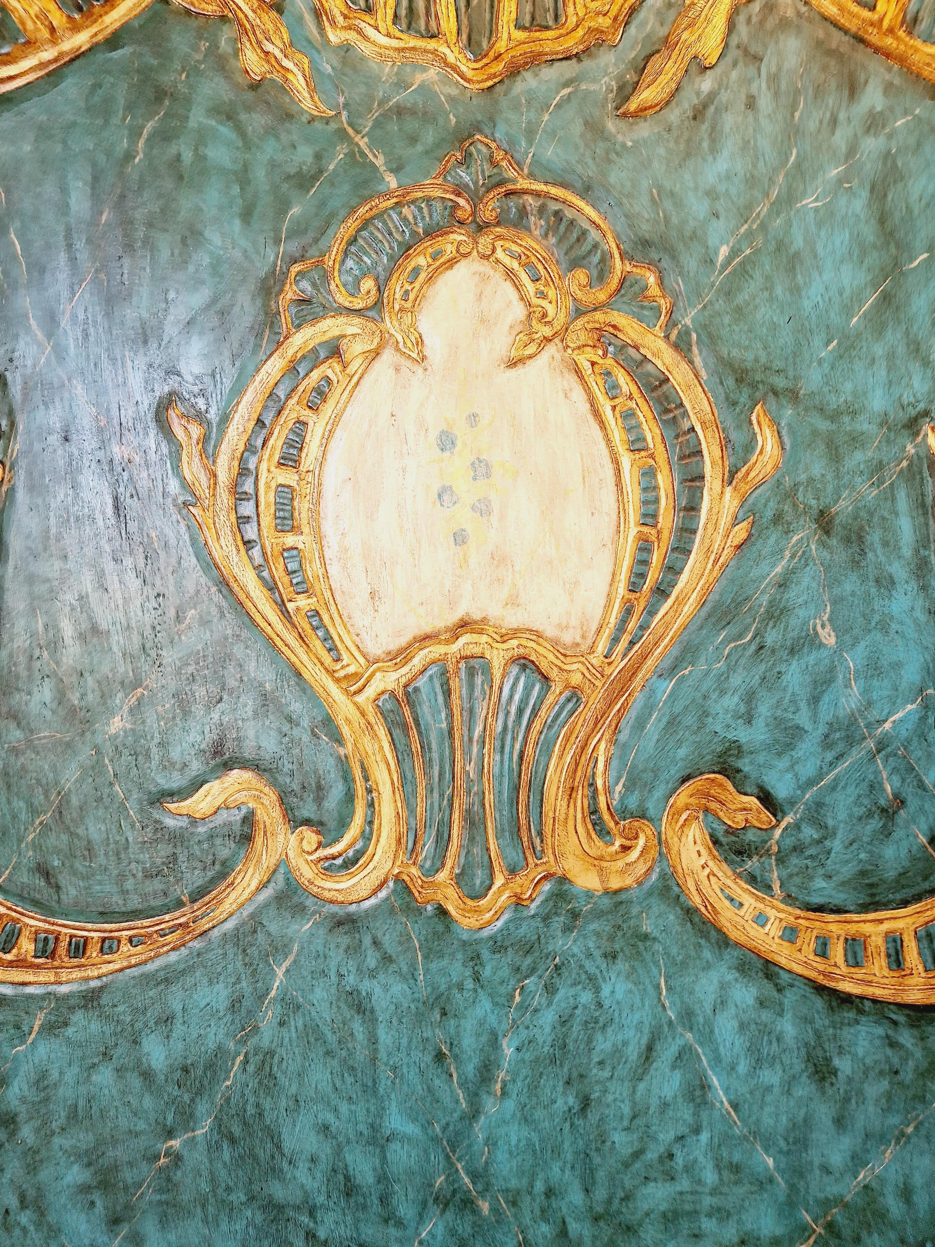 Grande tête de lit vénitienne paon turquoise WOW factor en vente 3