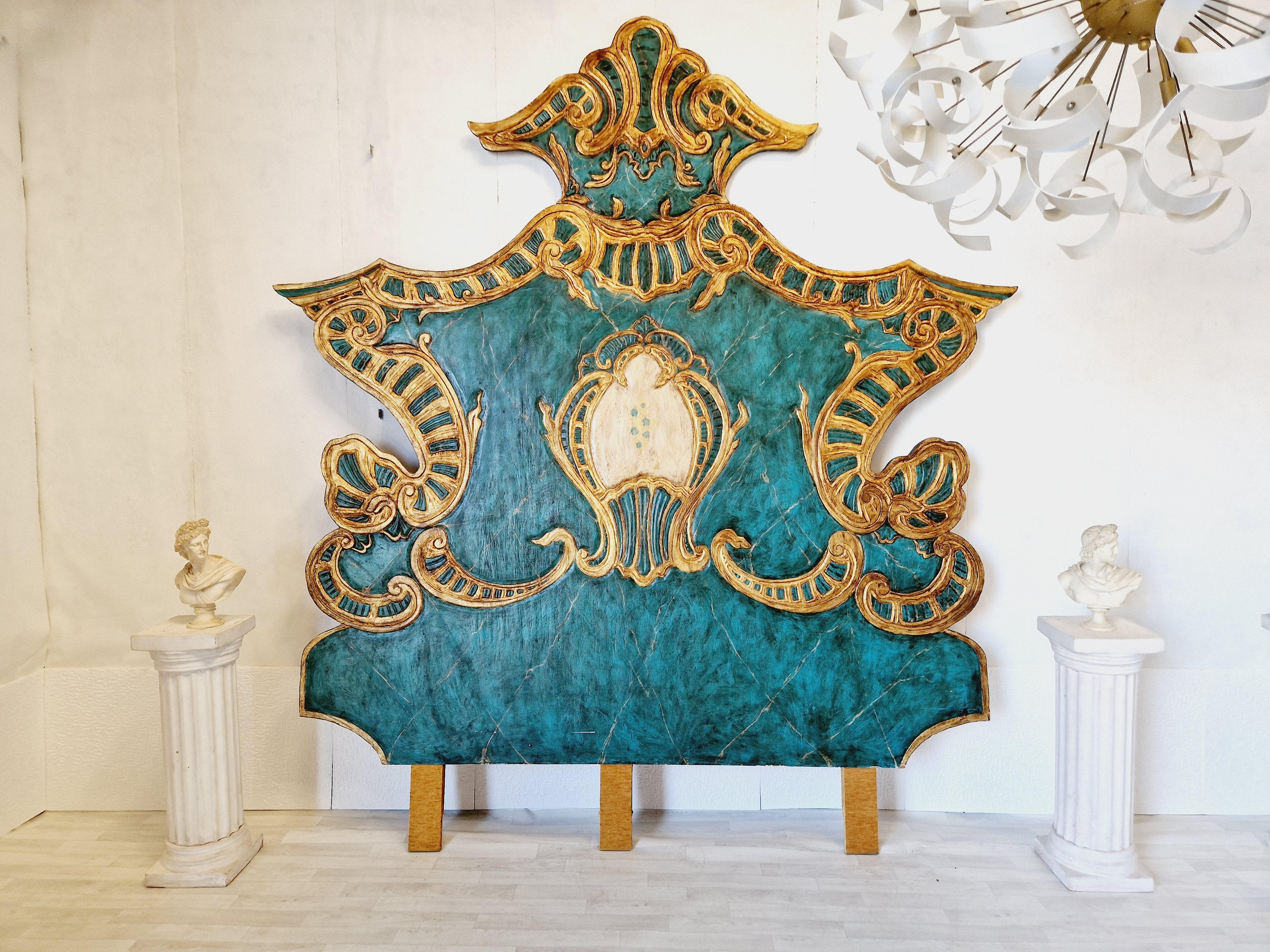 Grande tête de lit vénitienne paon turquoise WOW factor en vente 4