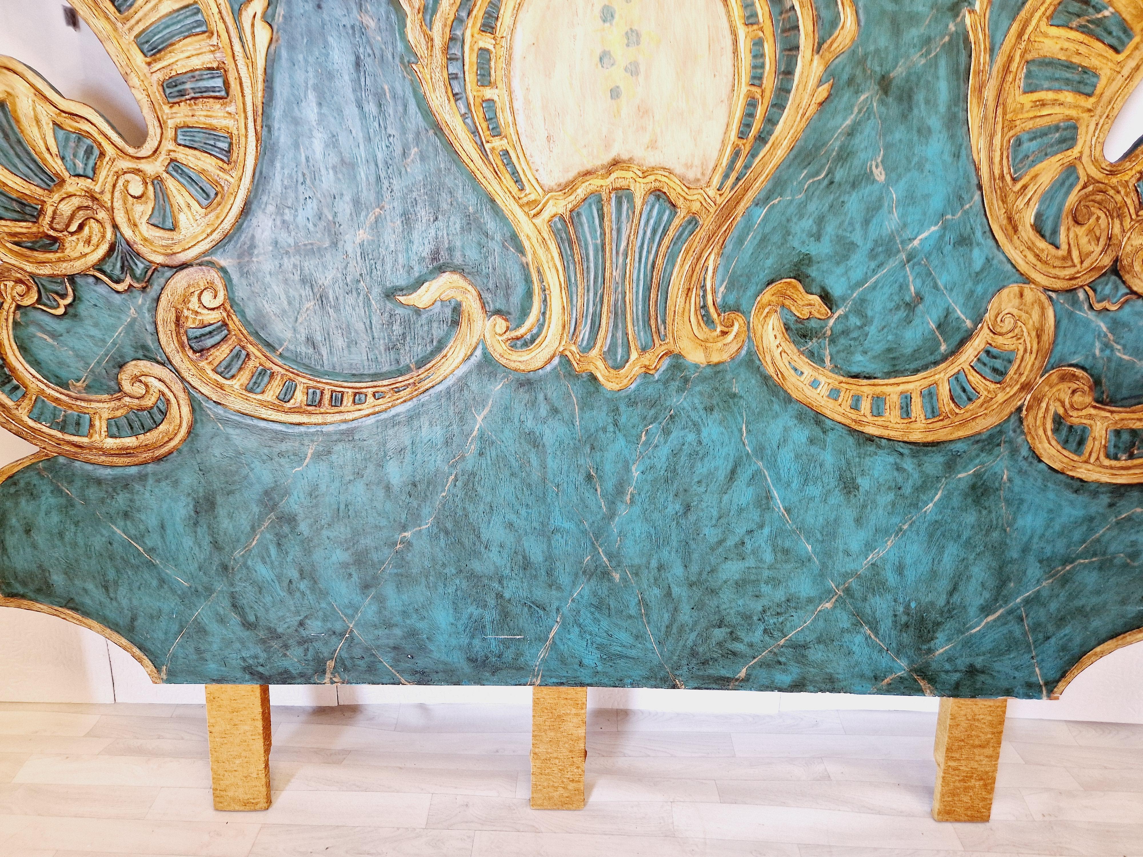 Baroque Grande tête de lit vénitienne paon turquoise WOW factor en vente