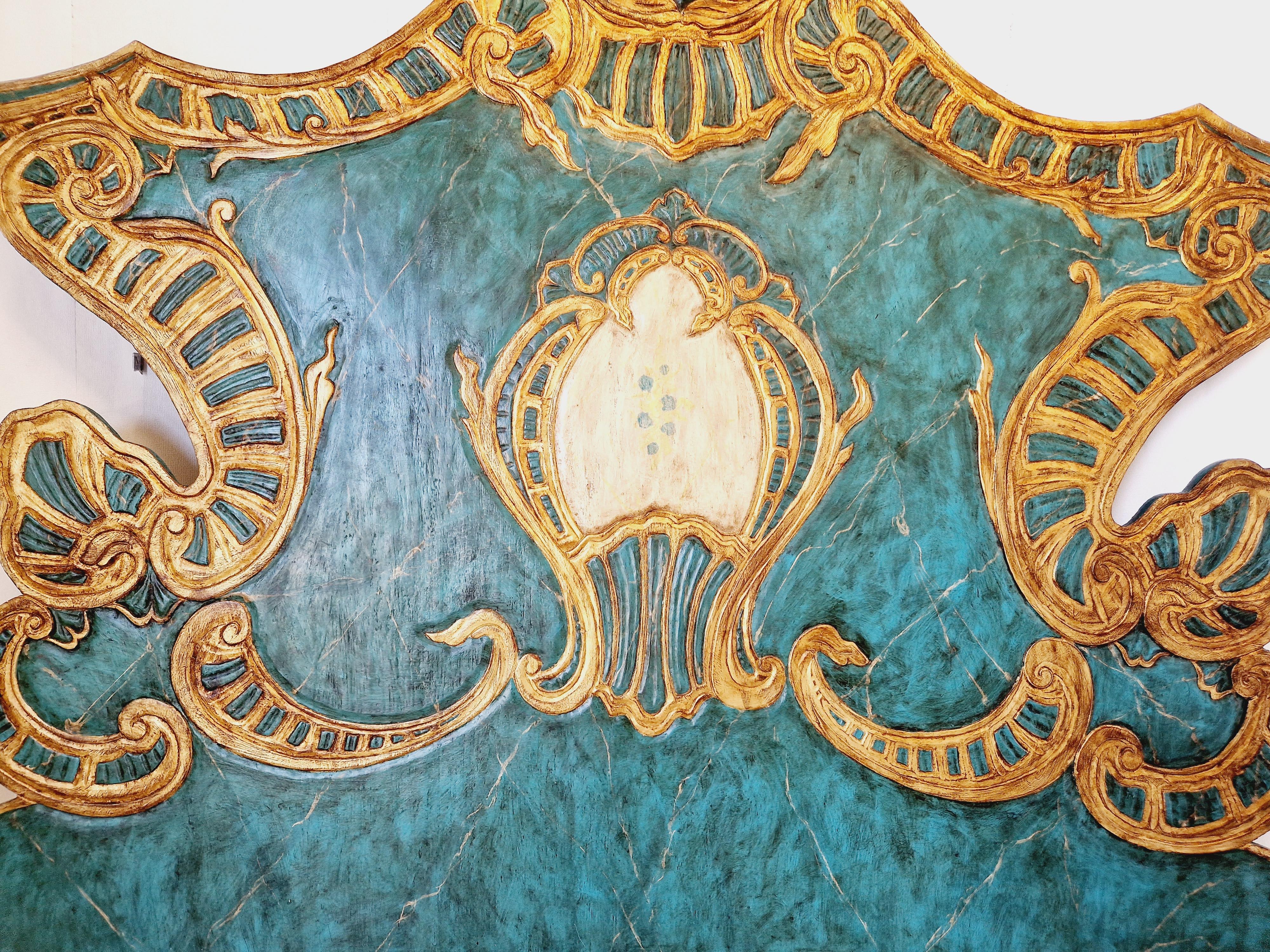 italien Grande tête de lit vénitienne paon turquoise WOW factor en vente