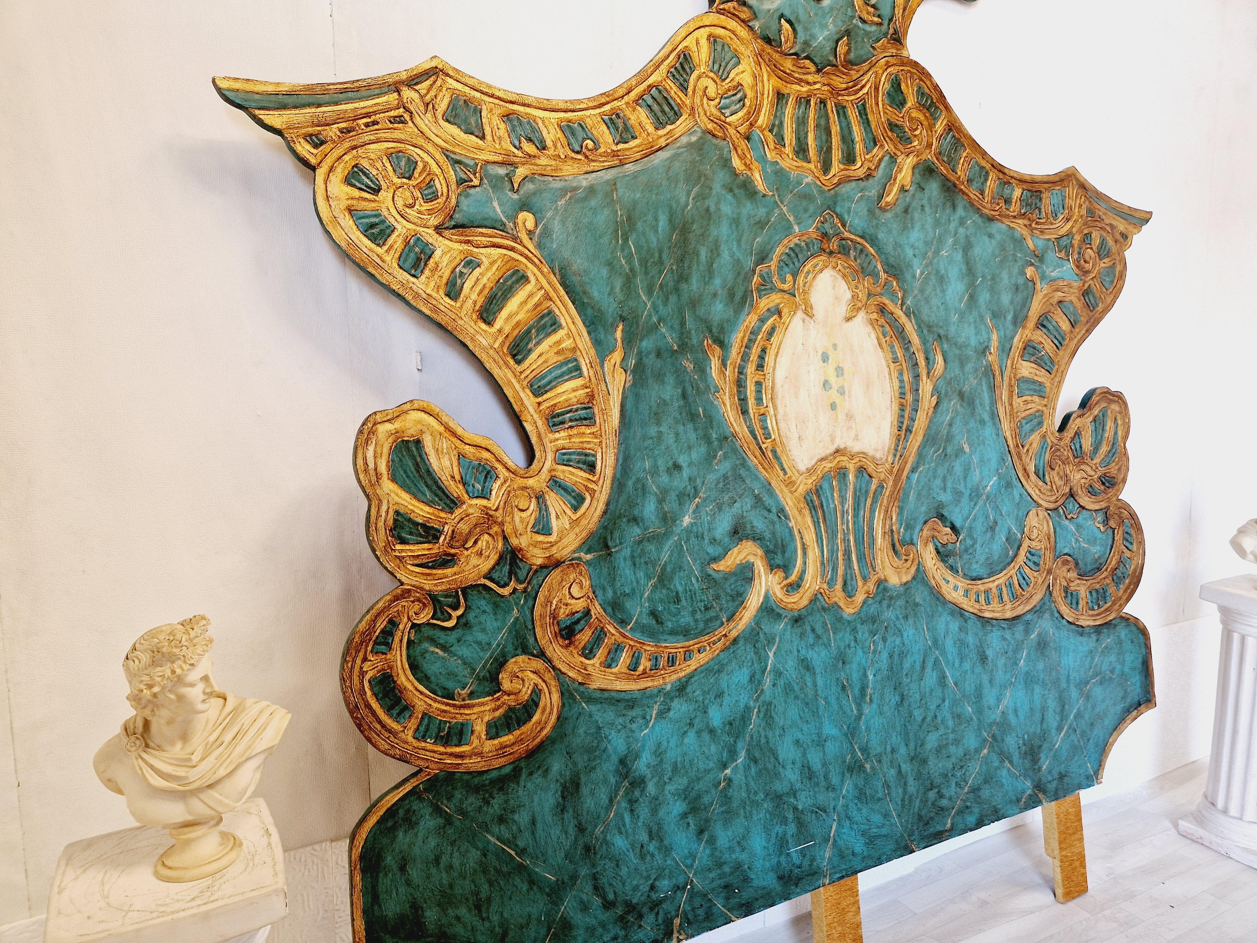 Huge Venetian Bed Headboard Peacock Turquoise WOW Factor In Good Condition For Sale In Buxton, GB
