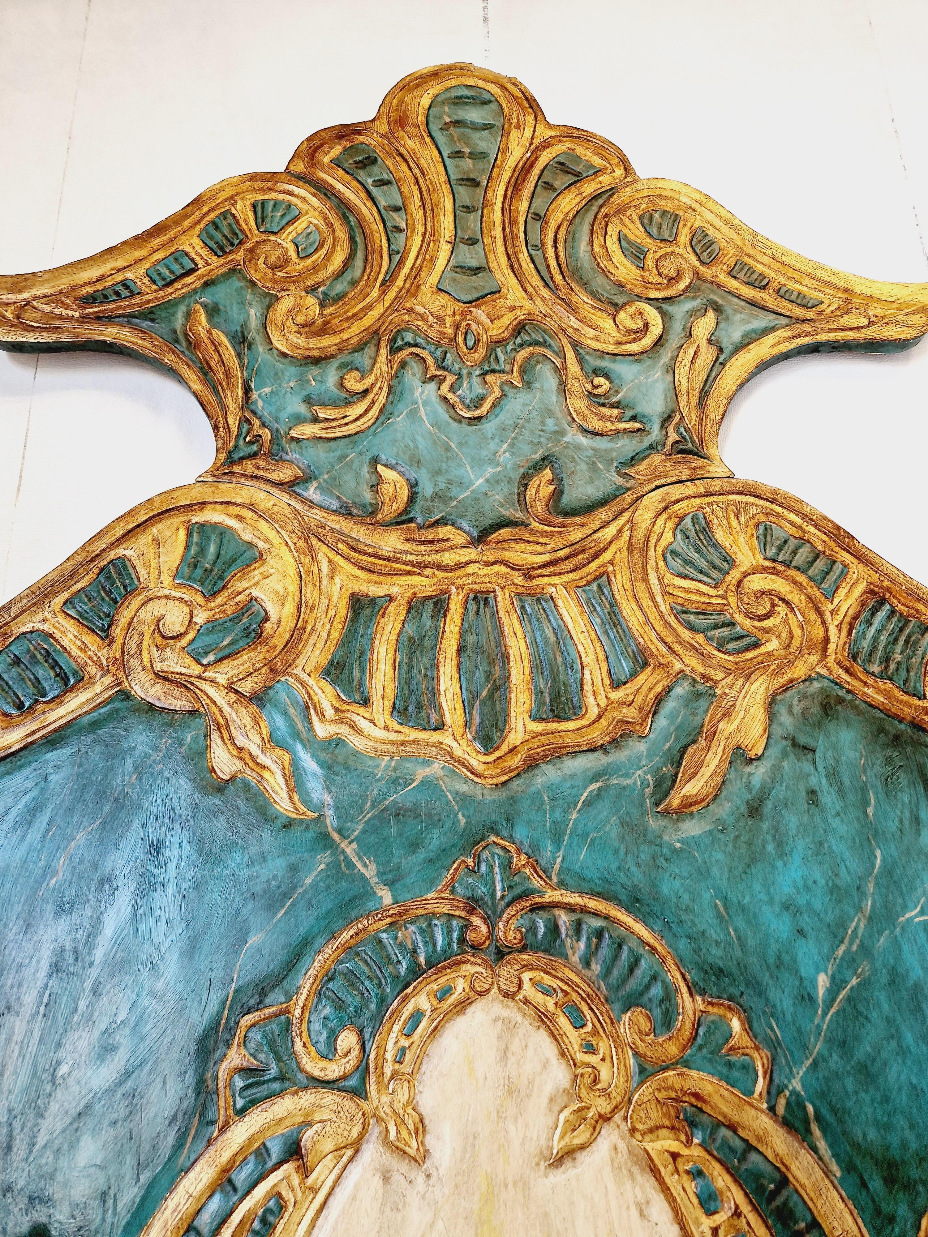 Grande tête de lit vénitienne paon turquoise WOW factor en vente 1