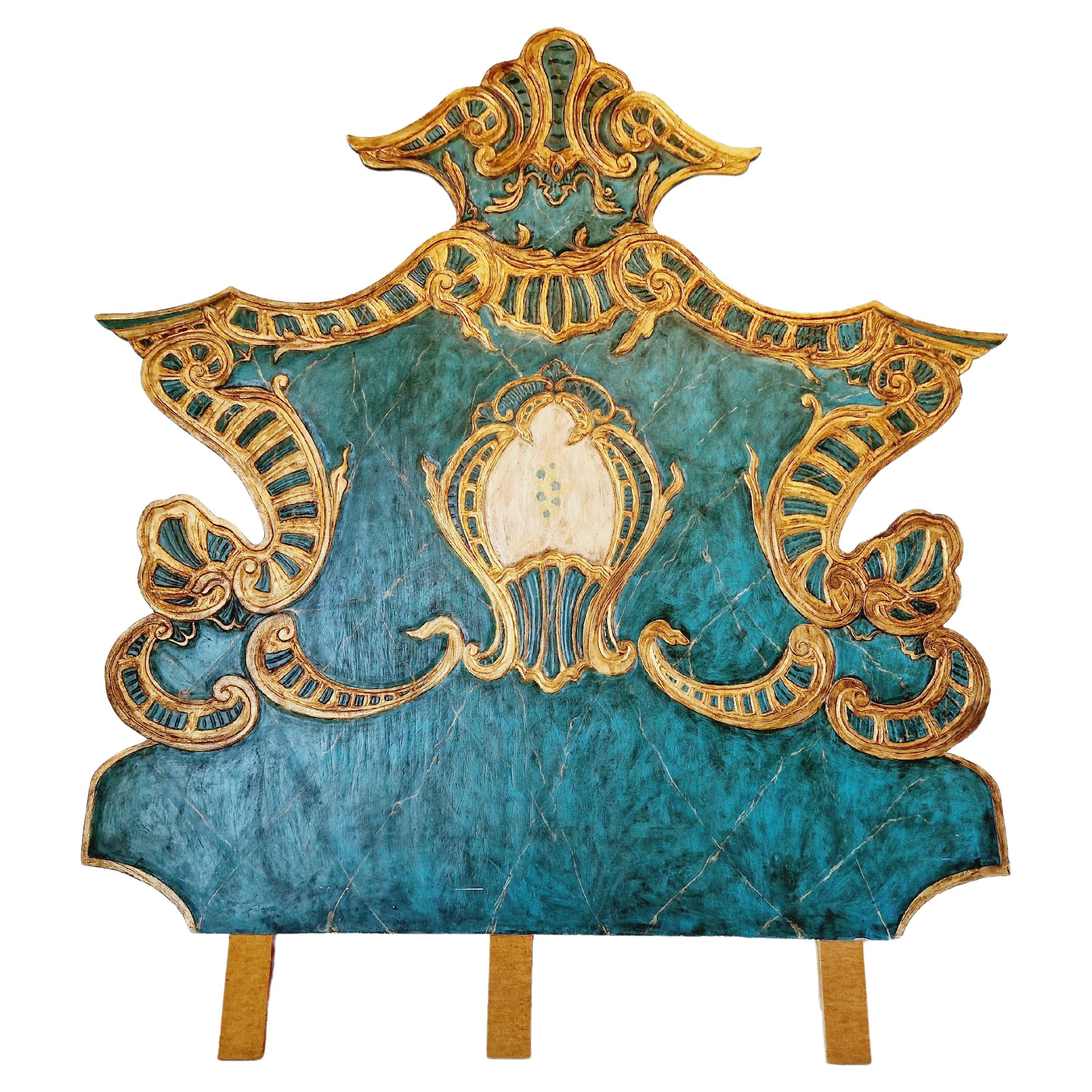 Grande tête de lit vénitienne paon turquoise WOW factor en vente