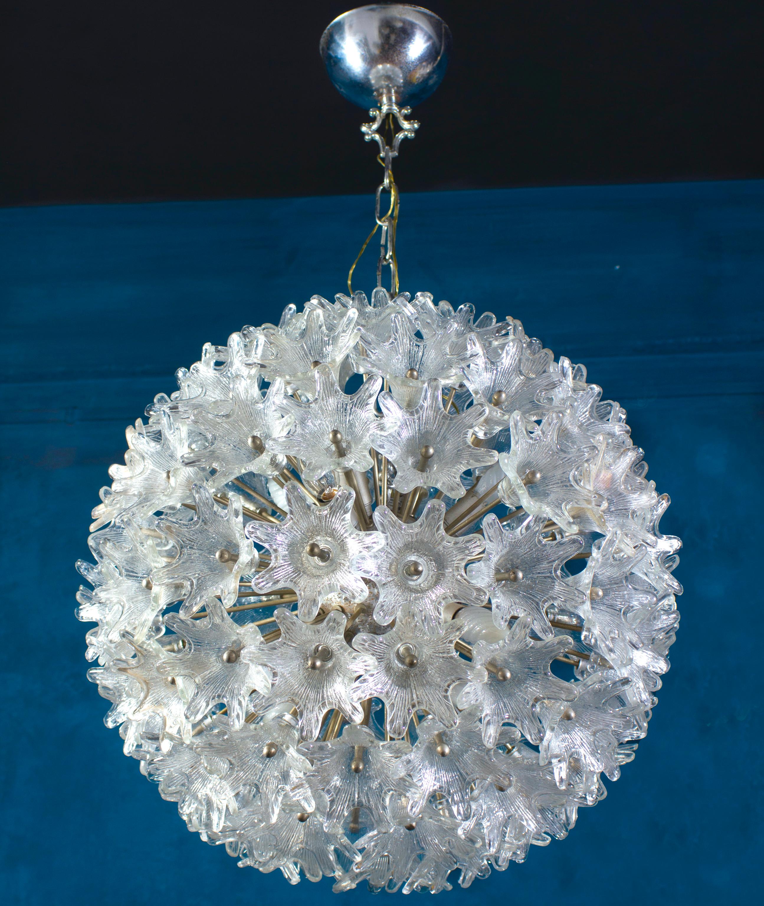 Italian Huge Venini Murano Glass Flower Sputnik Chandelier, Italy, 1960s For Sale