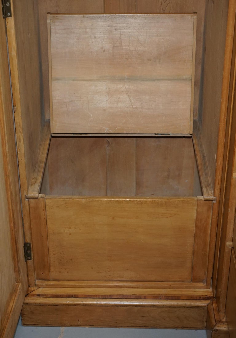 Huge Victorian Breakfront Pine Wardrobe Built in Chest of Drawers Linen
