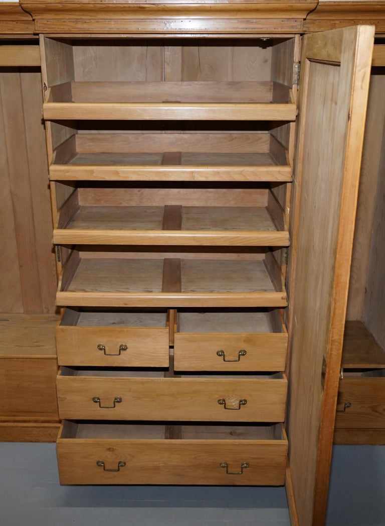 Huge Victorian Breakfront Pine Wardrobe Built in Chest of Drawers Linen