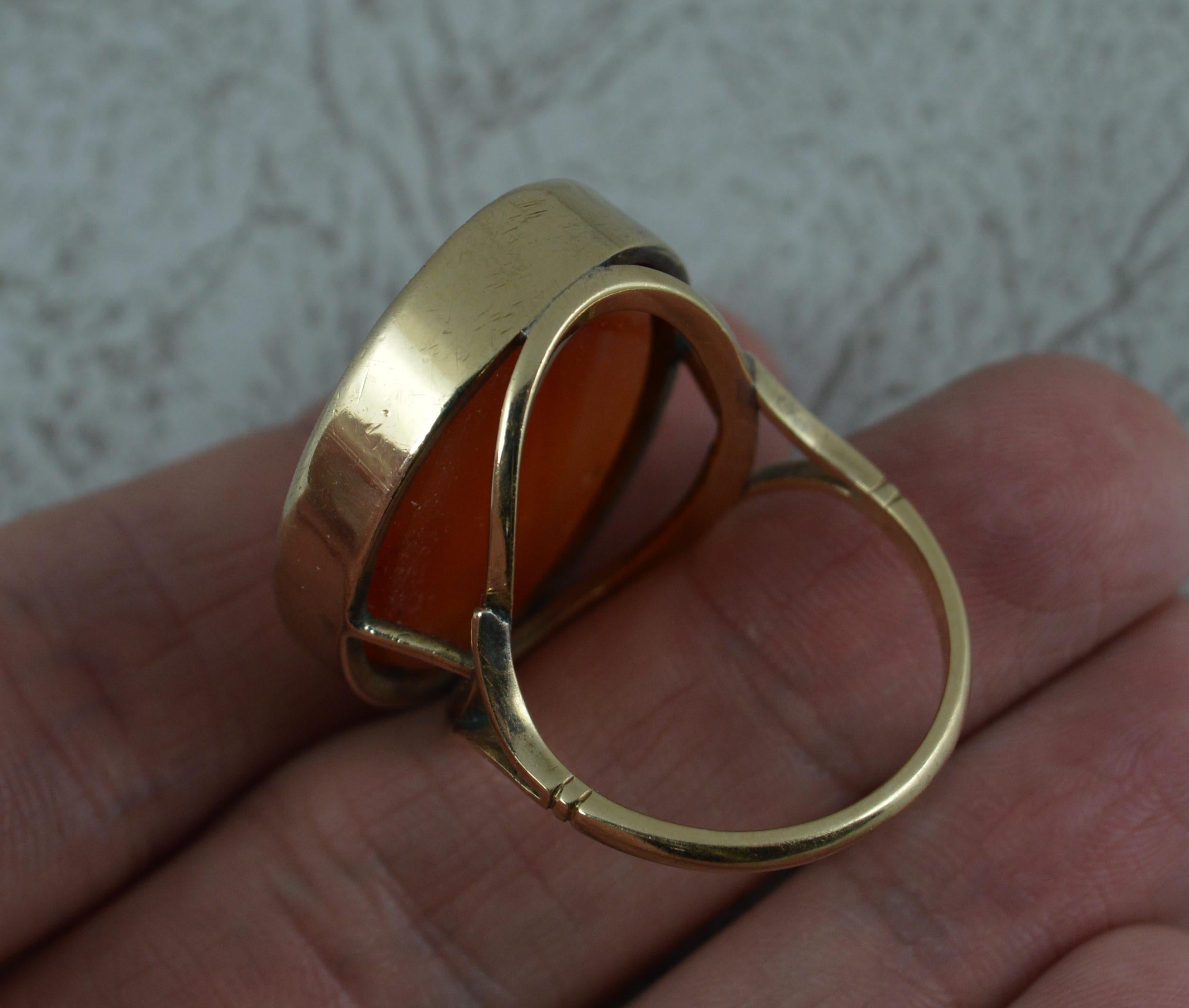Huge Victorian Carnelian Intaglio and 9 Carat Gold Signet Intaglio Seal Ring In Excellent Condition In St Helens, GB