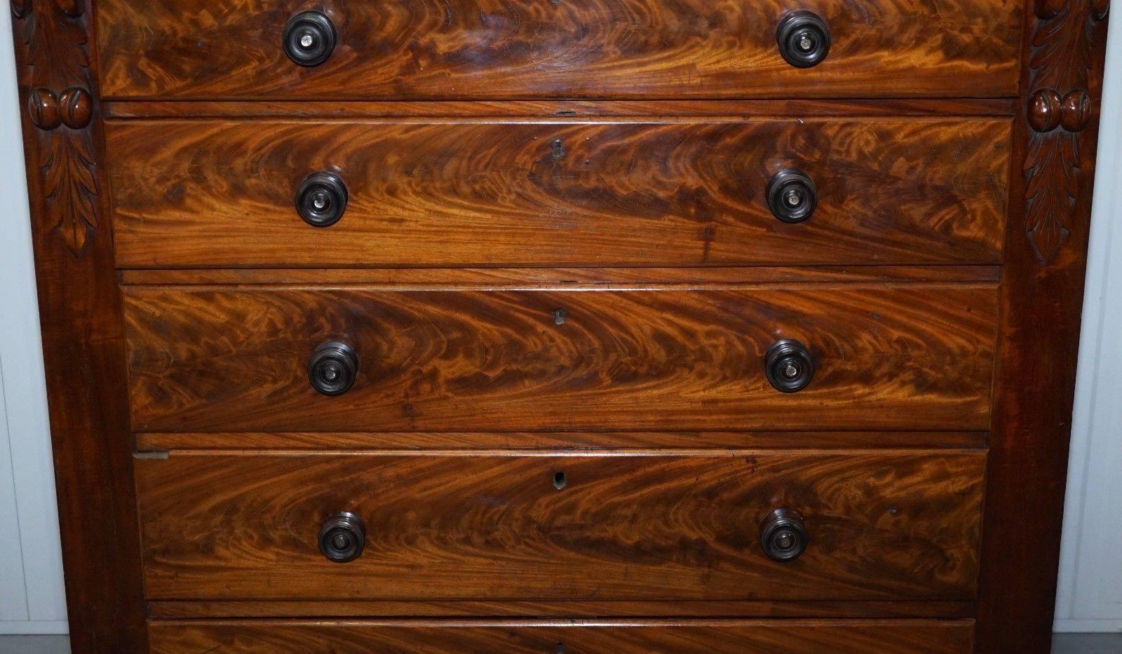 British Huge Victorian Flamed Mahogany Chest of Drawers Handmade Absolutely Stunning