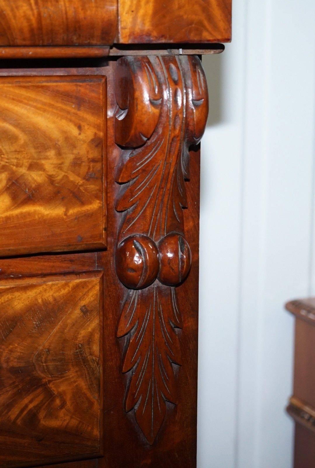 Hand-Carved Huge Victorian Flamed Mahogany Chest of Drawers Handmade Absolutely Stunning