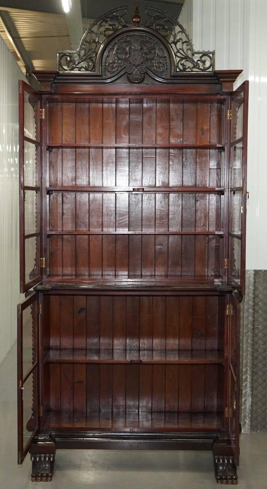 Huge Victorian Hardwood Hand-Carved Wood Library Bookcase Ornate For Sale 2