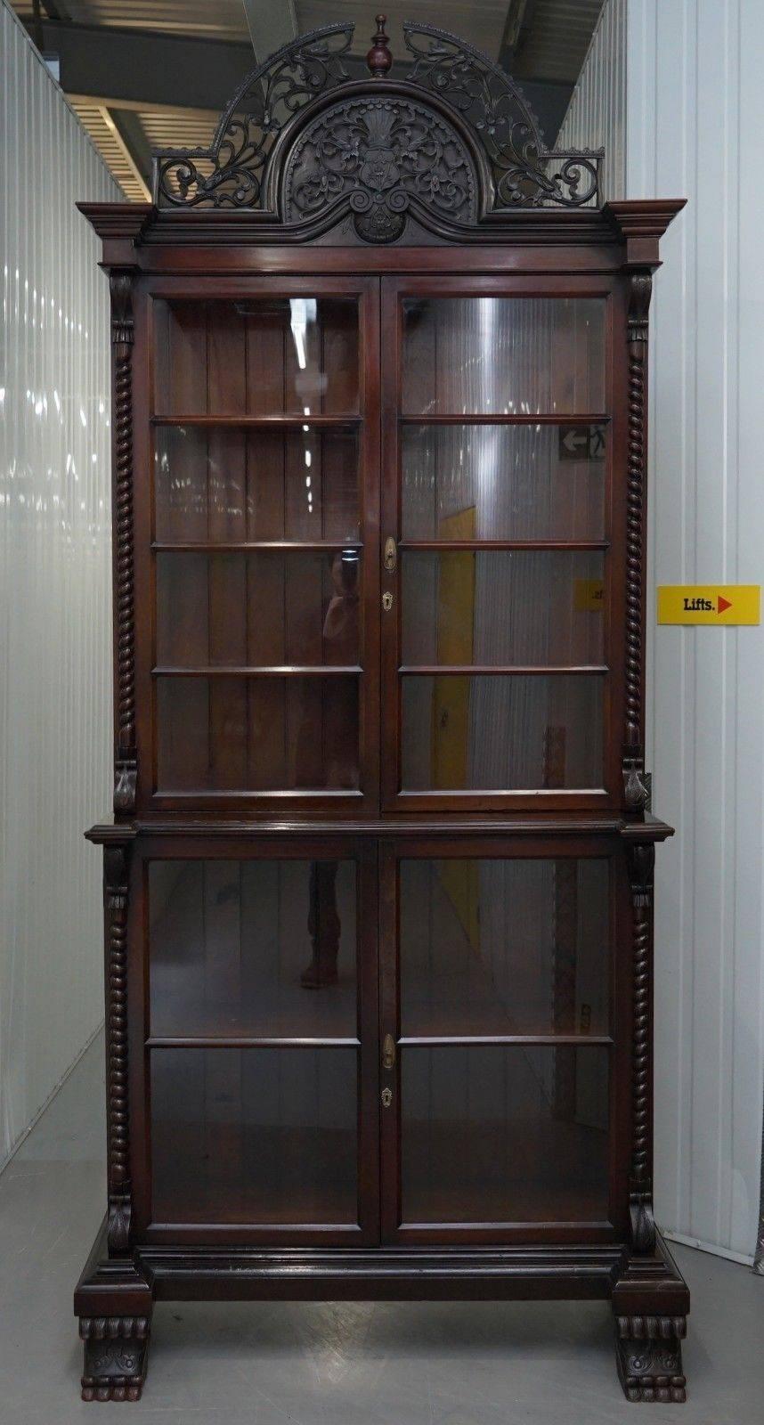 Großes viktorianisches, handgeschnitztes Bücherregal aus Hartholz, verschnörkelt (Viktorianisch) im Angebot