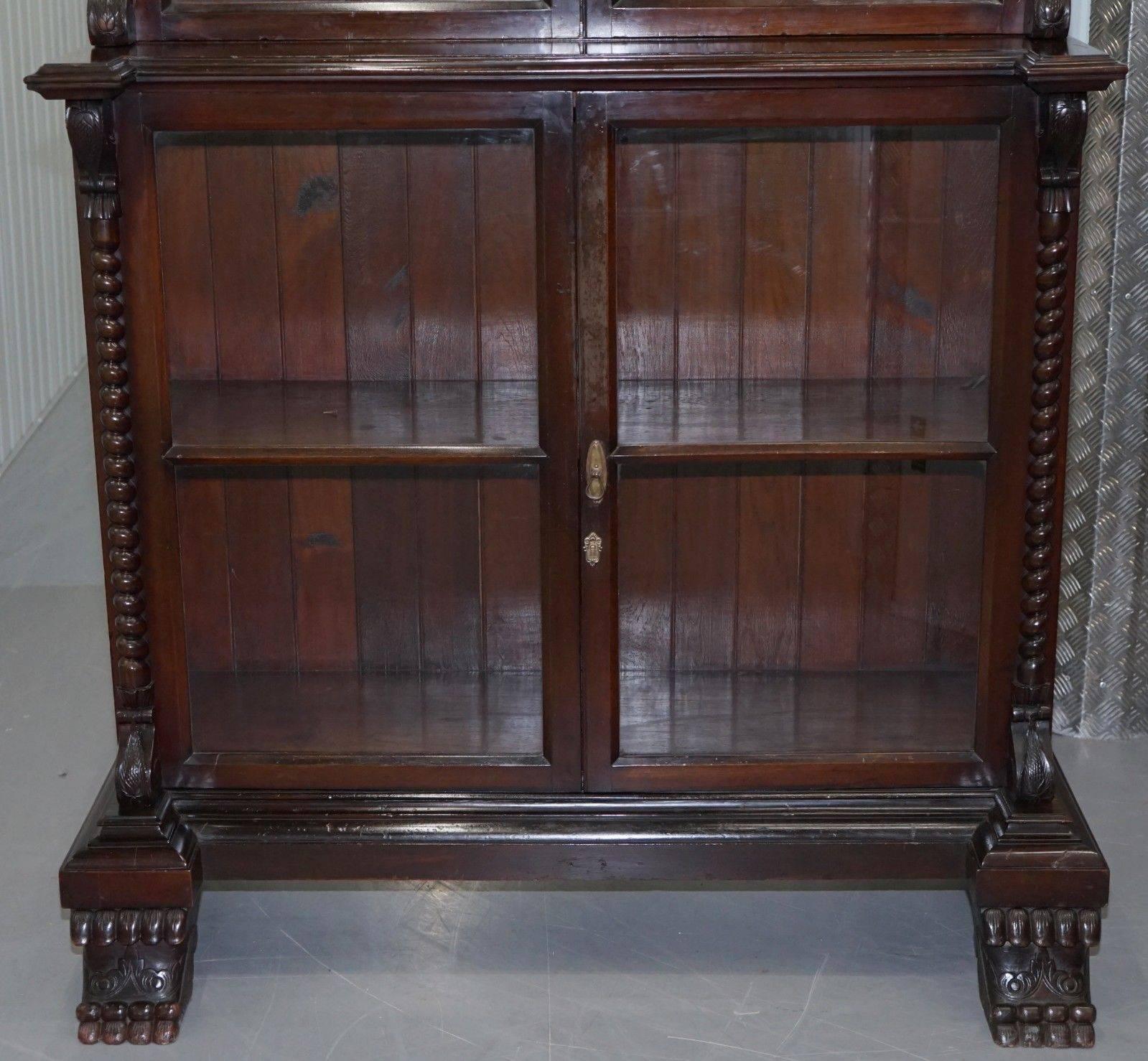 British Huge Victorian Hardwood Hand-Carved Wood Library Bookcase Ornate For Sale