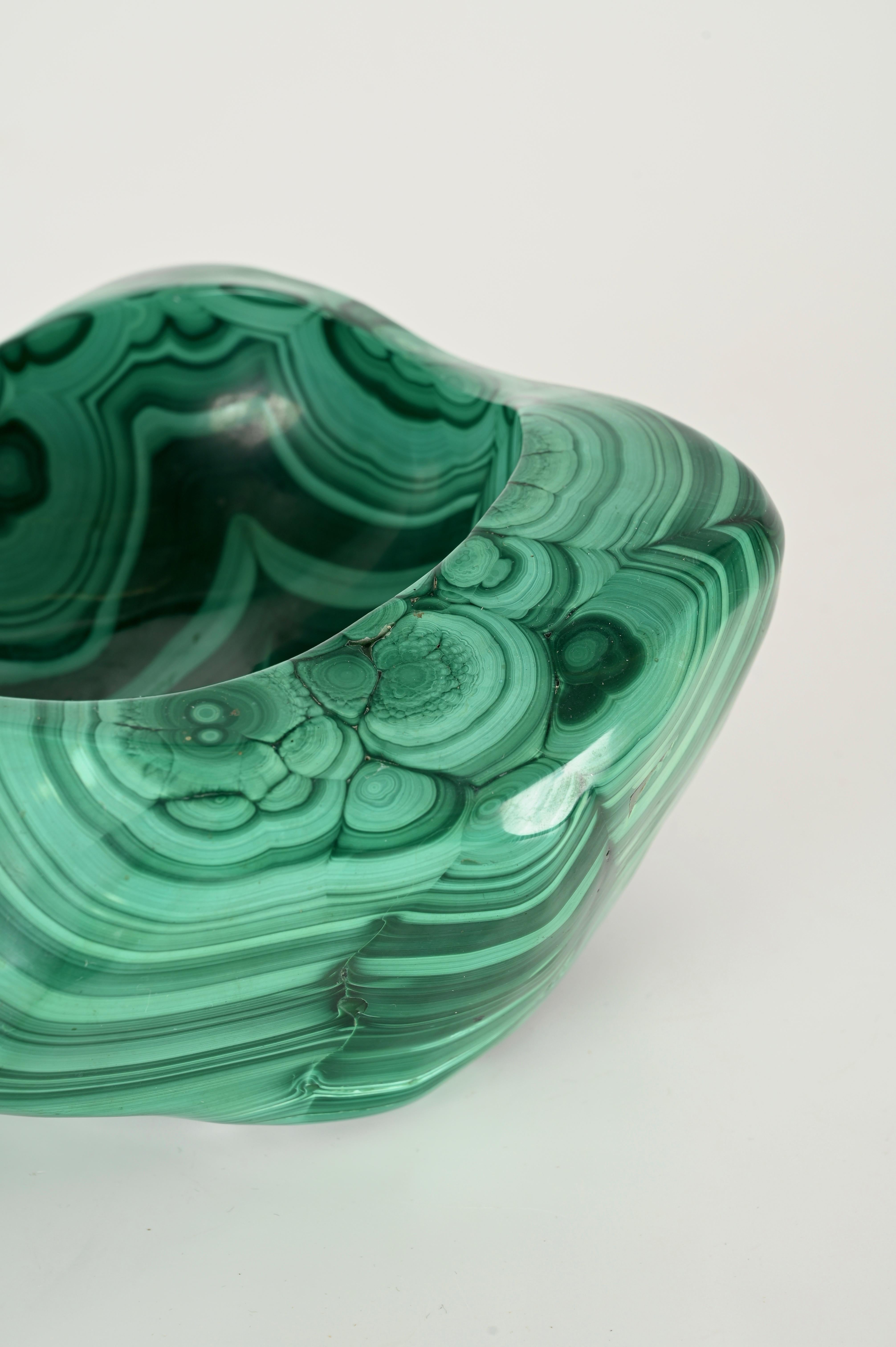 20ième siècle Vide-Poche ou bol en marbre italien vert malachite, Italie, années 1970 en vente