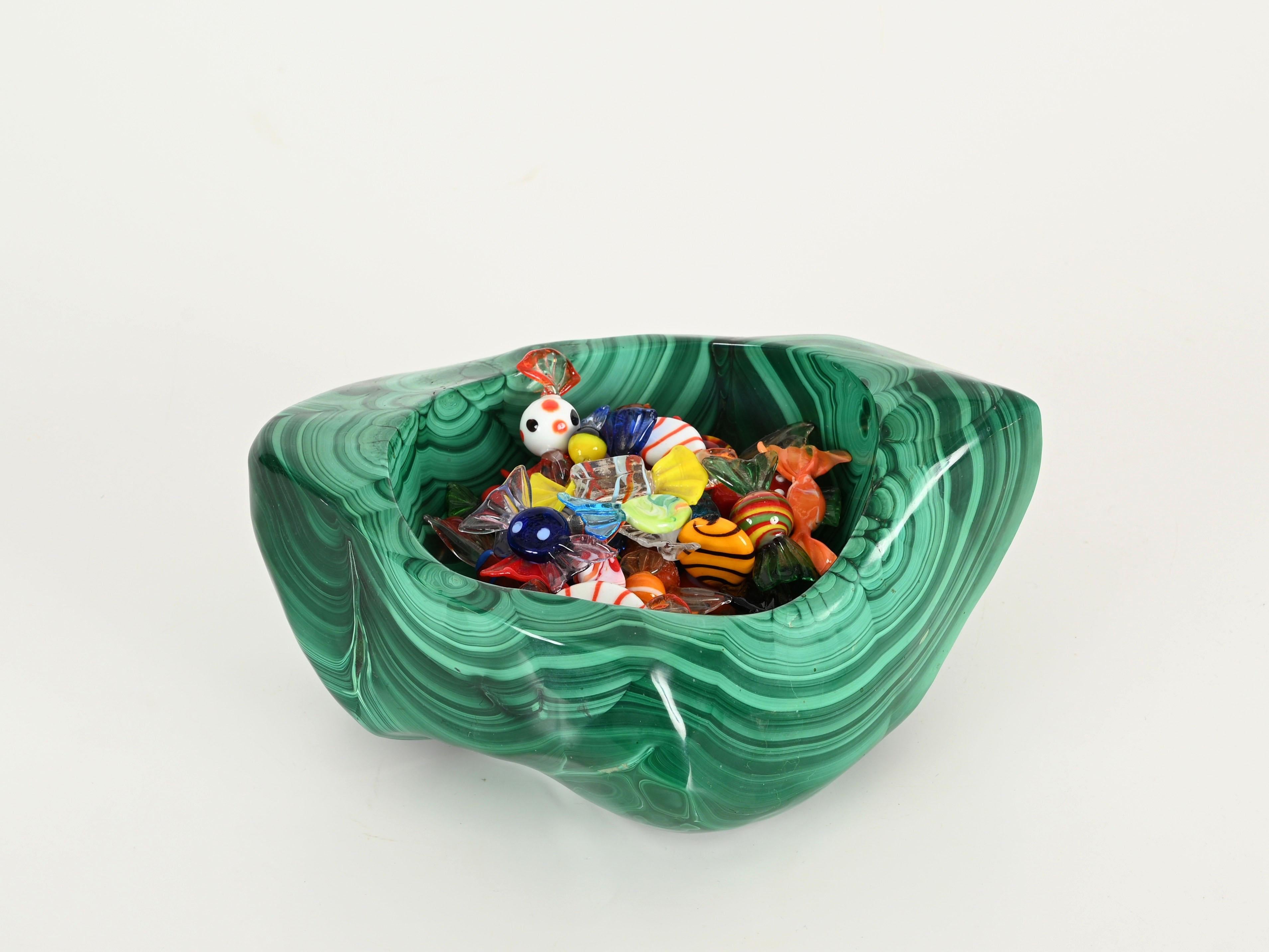Malachite Vide-Poche ou bol en marbre italien vert malachite, Italie, années 1970 en vente