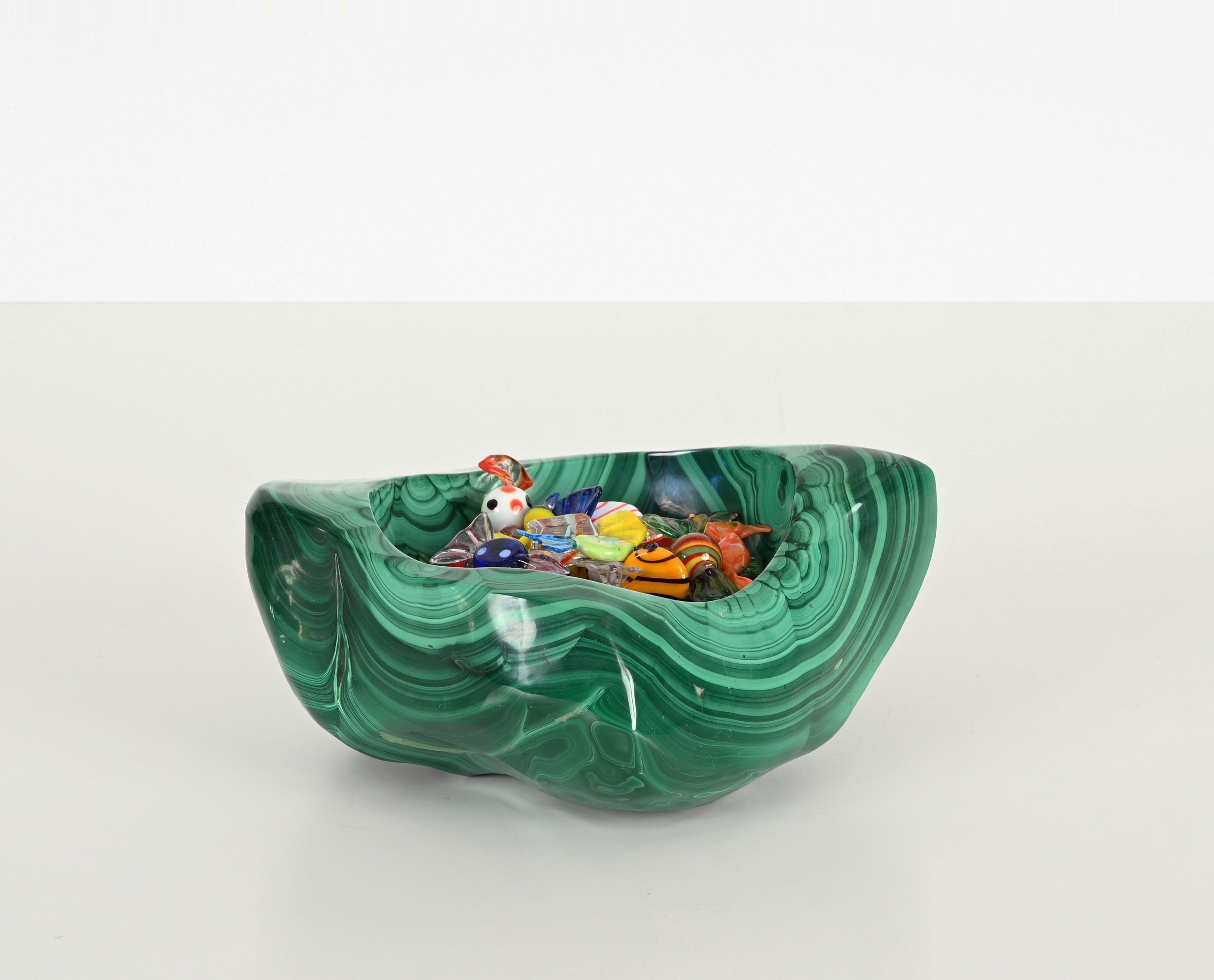 Vide-Poche ou bol en marbre italien vert malachite, Italie, années 1970 en vente 1