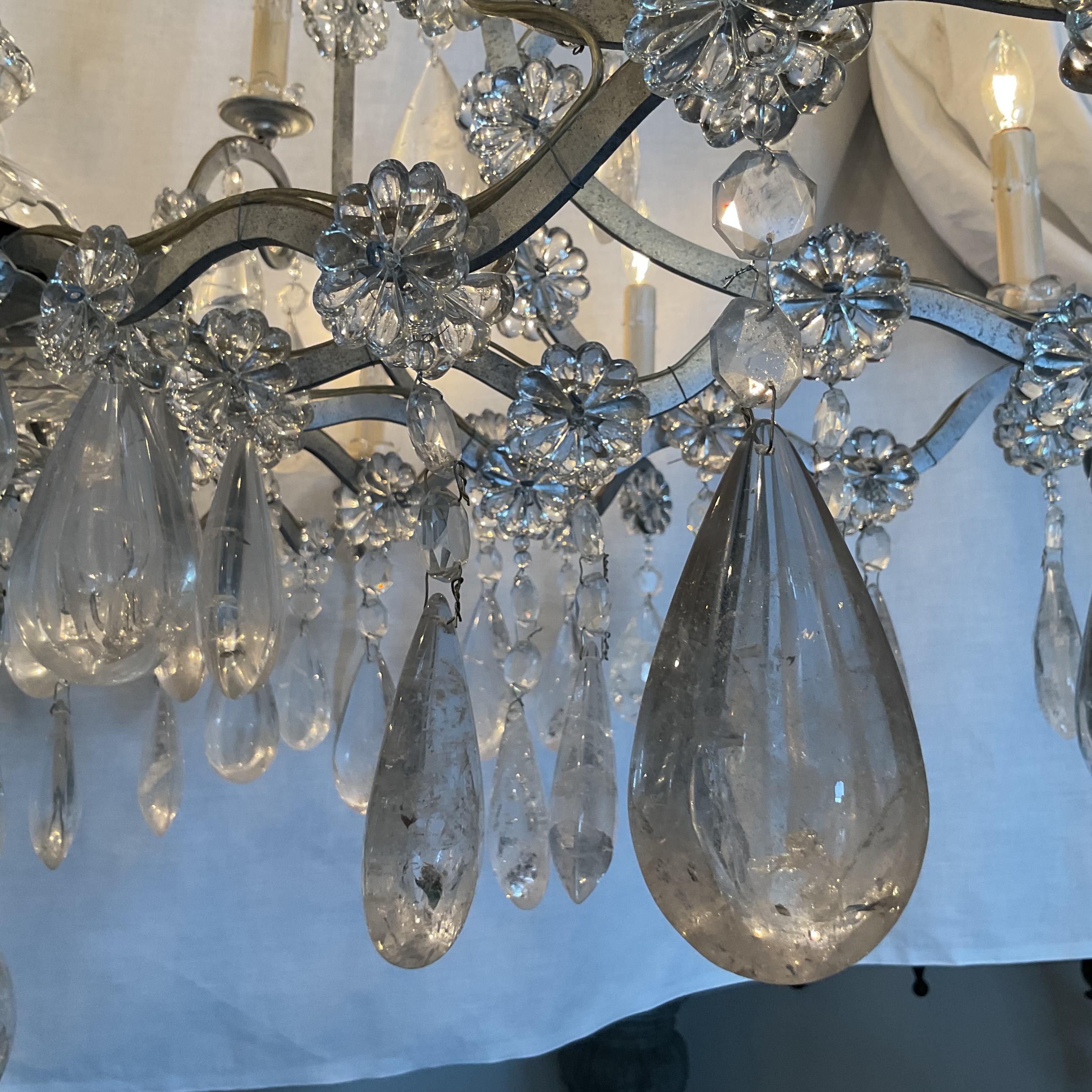 Mid-20th Century Huge Vinatge Rock Crystal French Chandelier For Sale