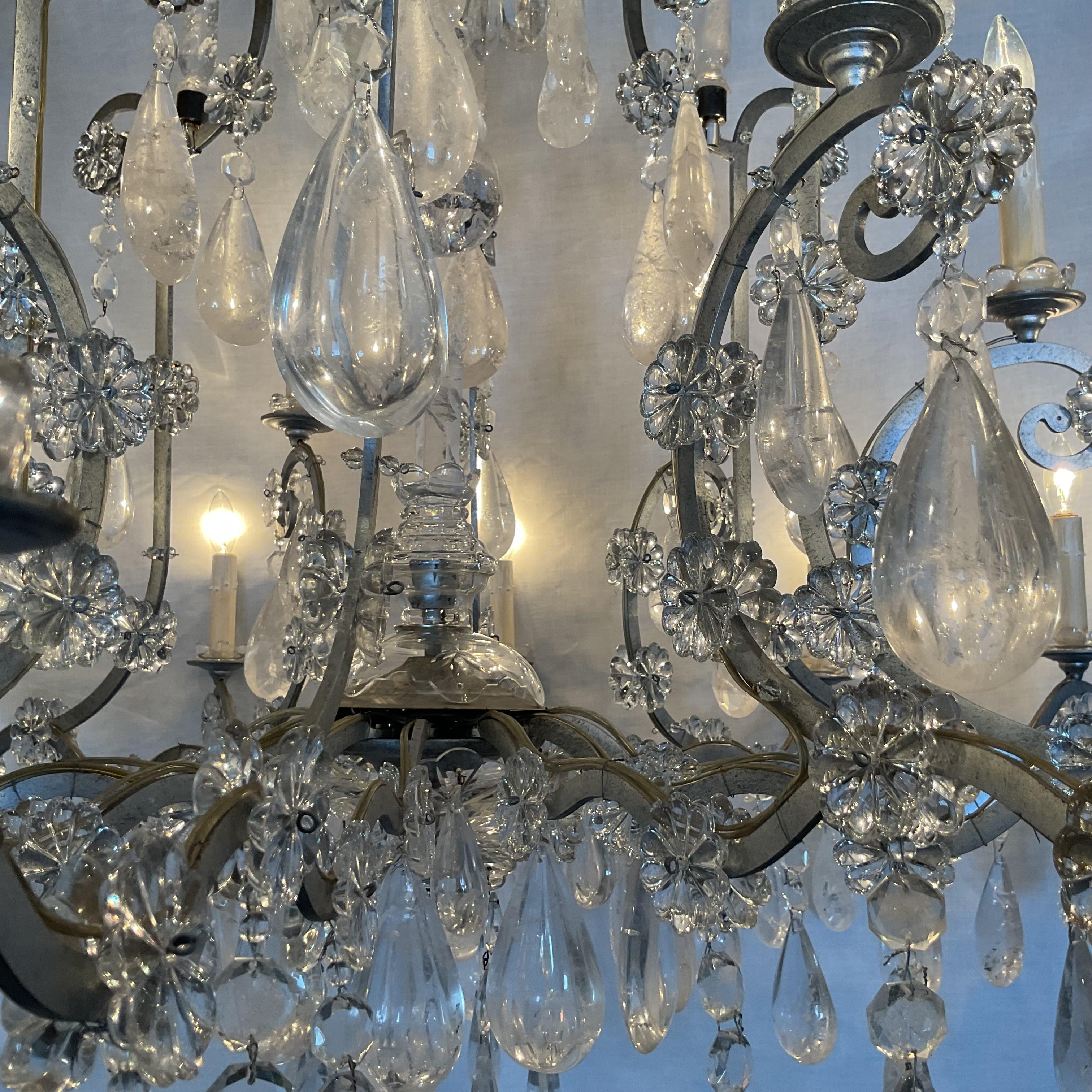 Brass Huge Vinatge Rock Crystal French Chandelier For Sale