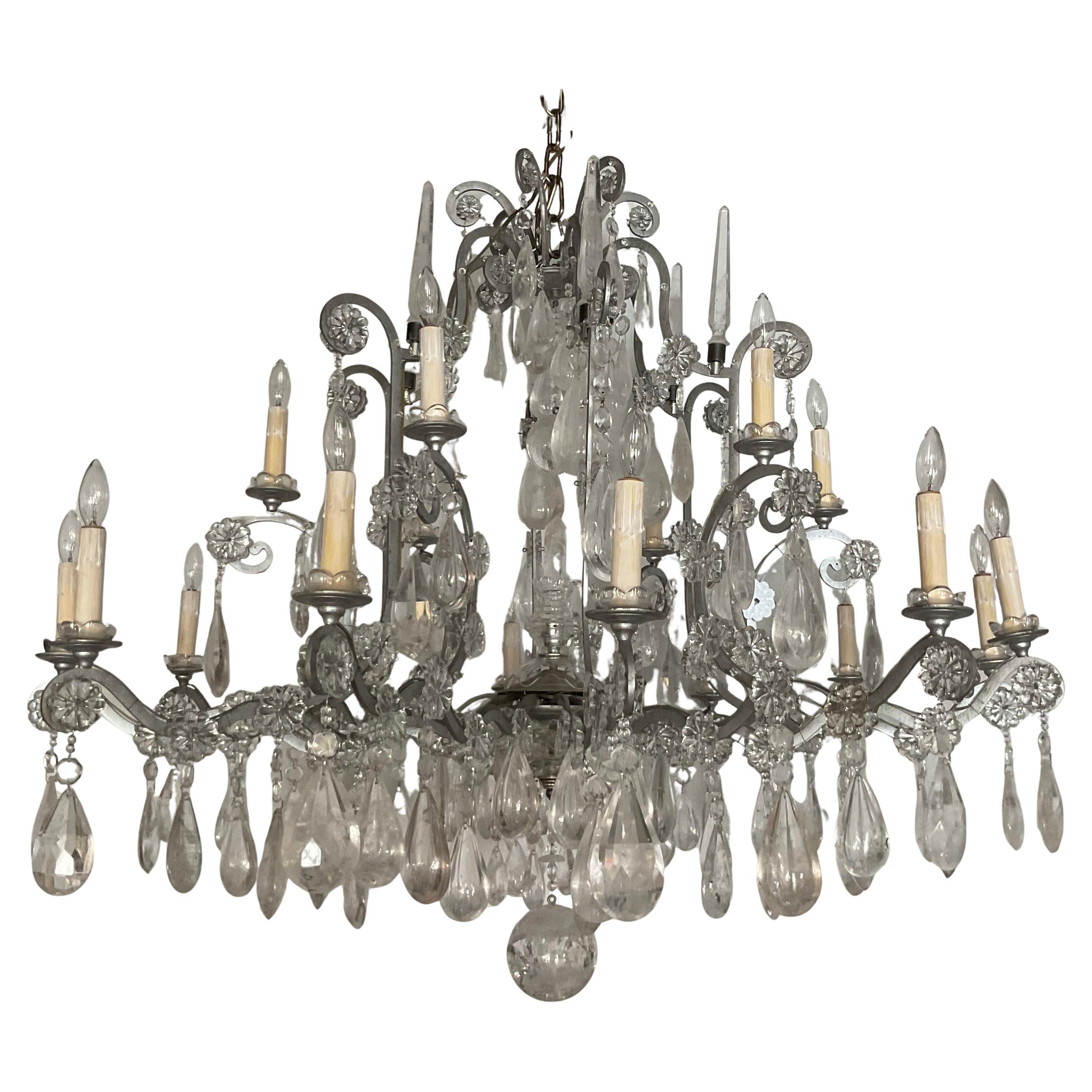 Huge Vinatge Rock Crystal French Chandelier For Sale