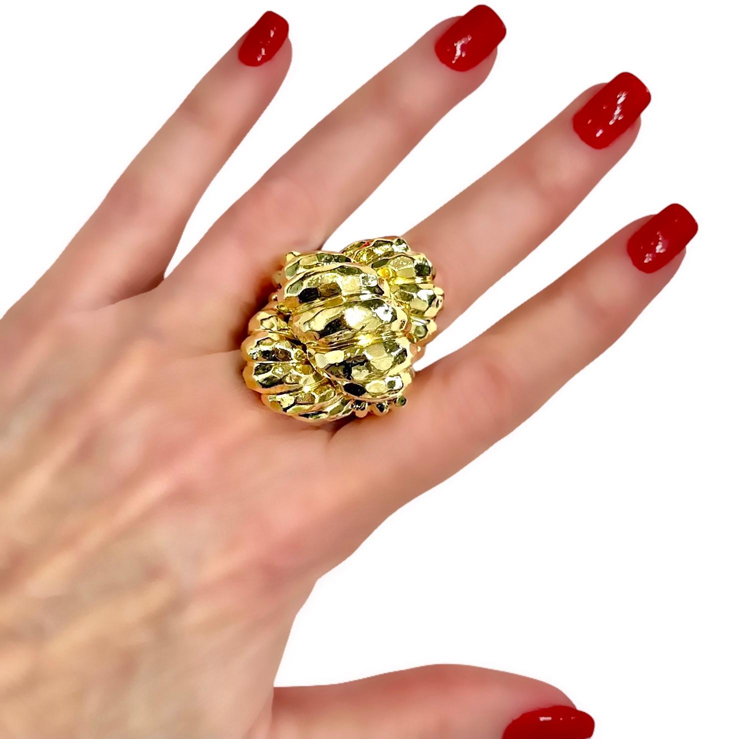 Huge Vintage 18k Yellow Gold Henry Dunay Hammered Dome Ring 1 3/8 Inches Long 5