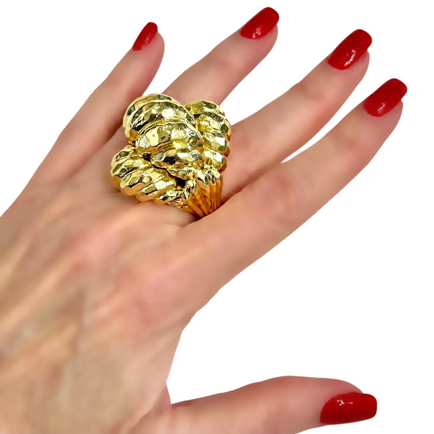 Huge Vintage 18k Yellow Gold Henry Dunay Hammered Dome Ring 1 3/8 Inches Long 6