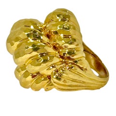 Huge Vintage 18K Yellow Gold Henry Dunay Hammered Dome Ring 1 3/8 Inches Long