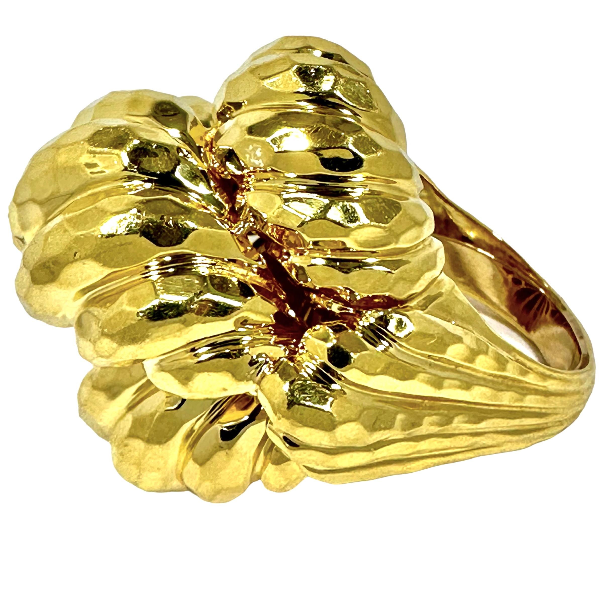 Modern Huge Vintage 18k Yellow Gold Henry Dunay Hammered Dome Ring 1 3/8 Inches Long