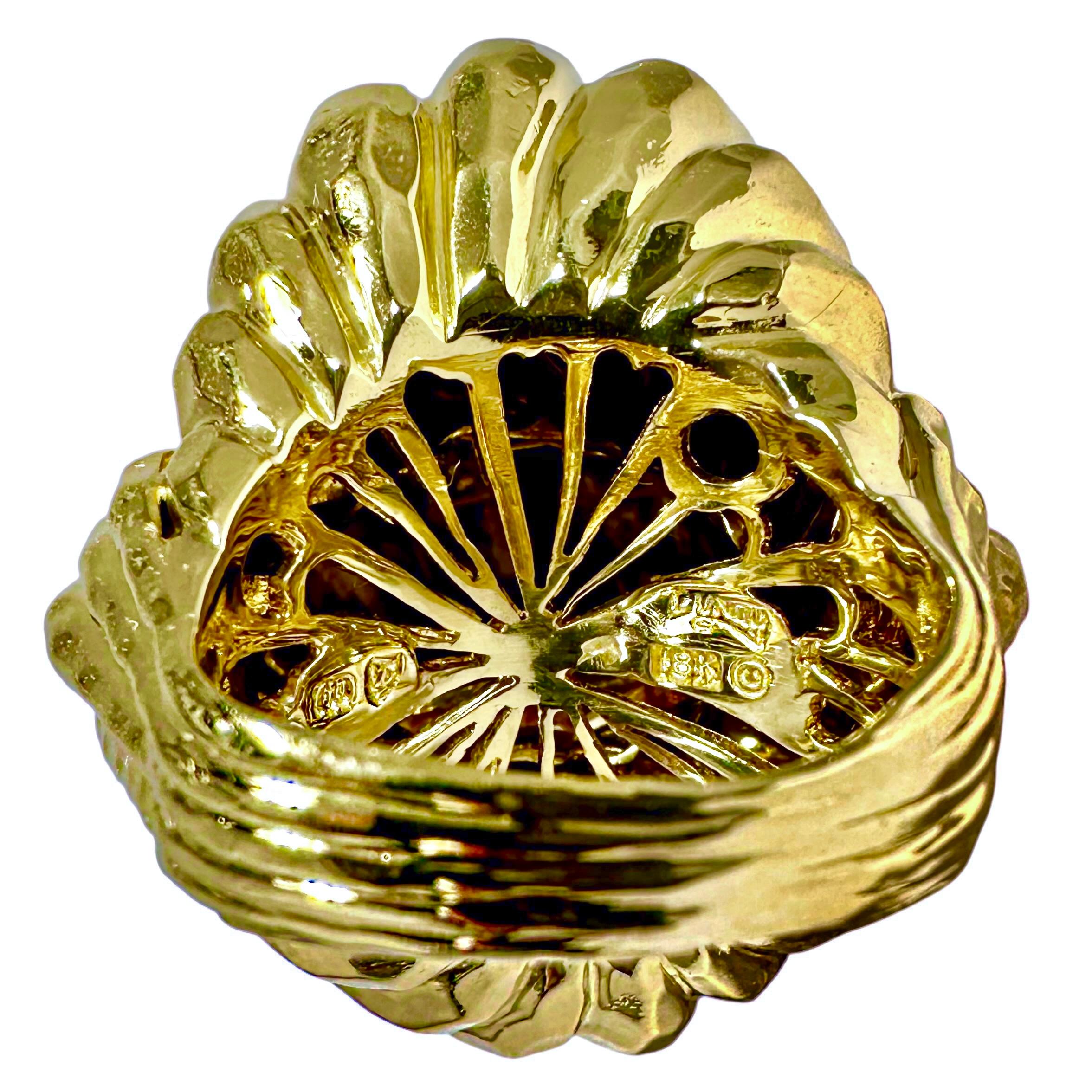 Huge Vintage 18k Yellow Gold Henry Dunay Hammered Dome Ring 1 3/8 Inches Long 2