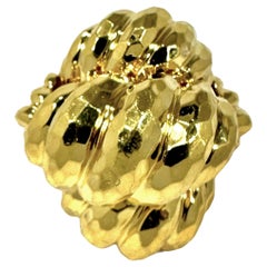 Huge Vintage 18k Yellow Gold Henry Dunay Hammered Dome Ring 1 3/8 Inches Long