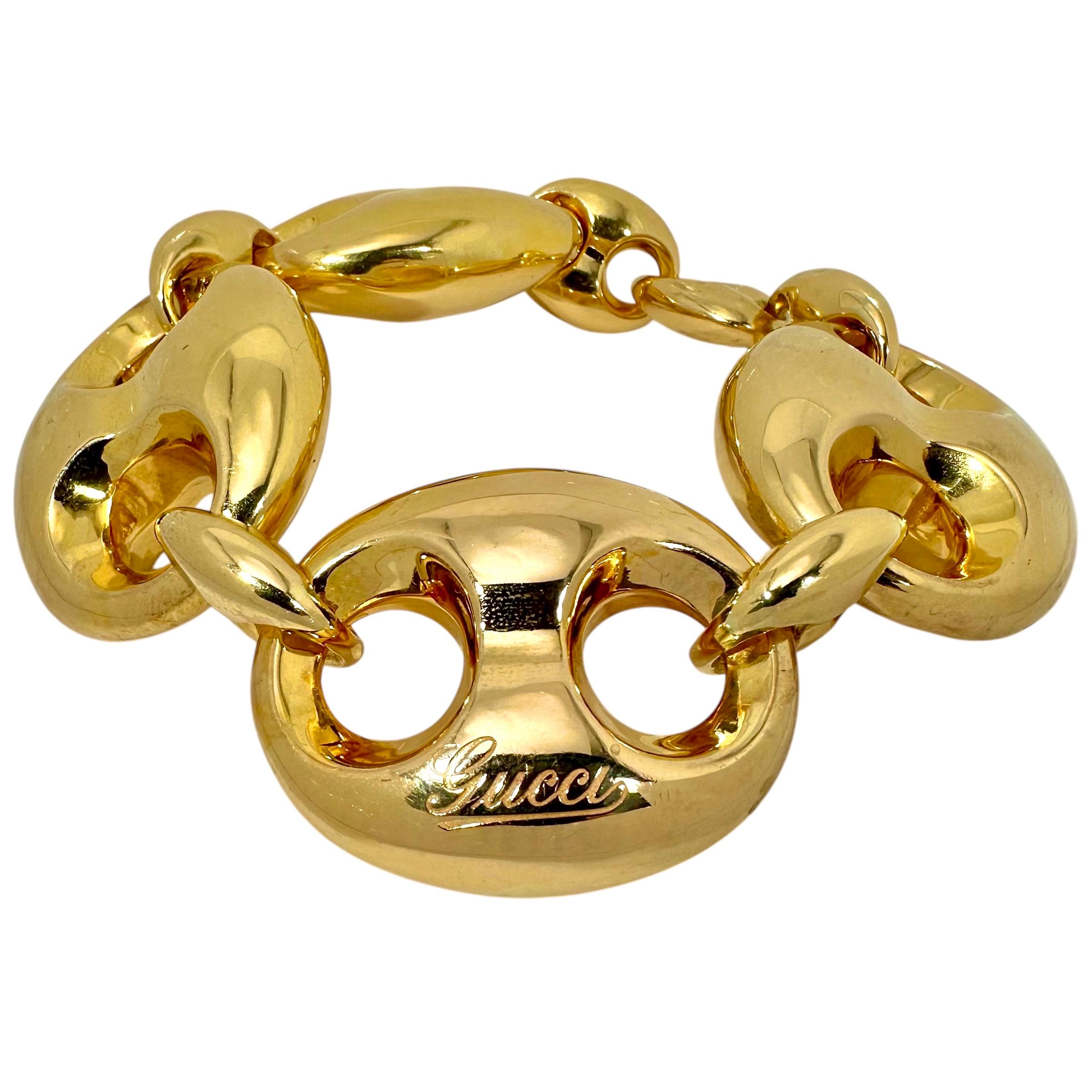 Huge Vintage 18K Yellow Gold Mariner Link Bracelet By Gucci In Good Condition In Palm Beach, FL