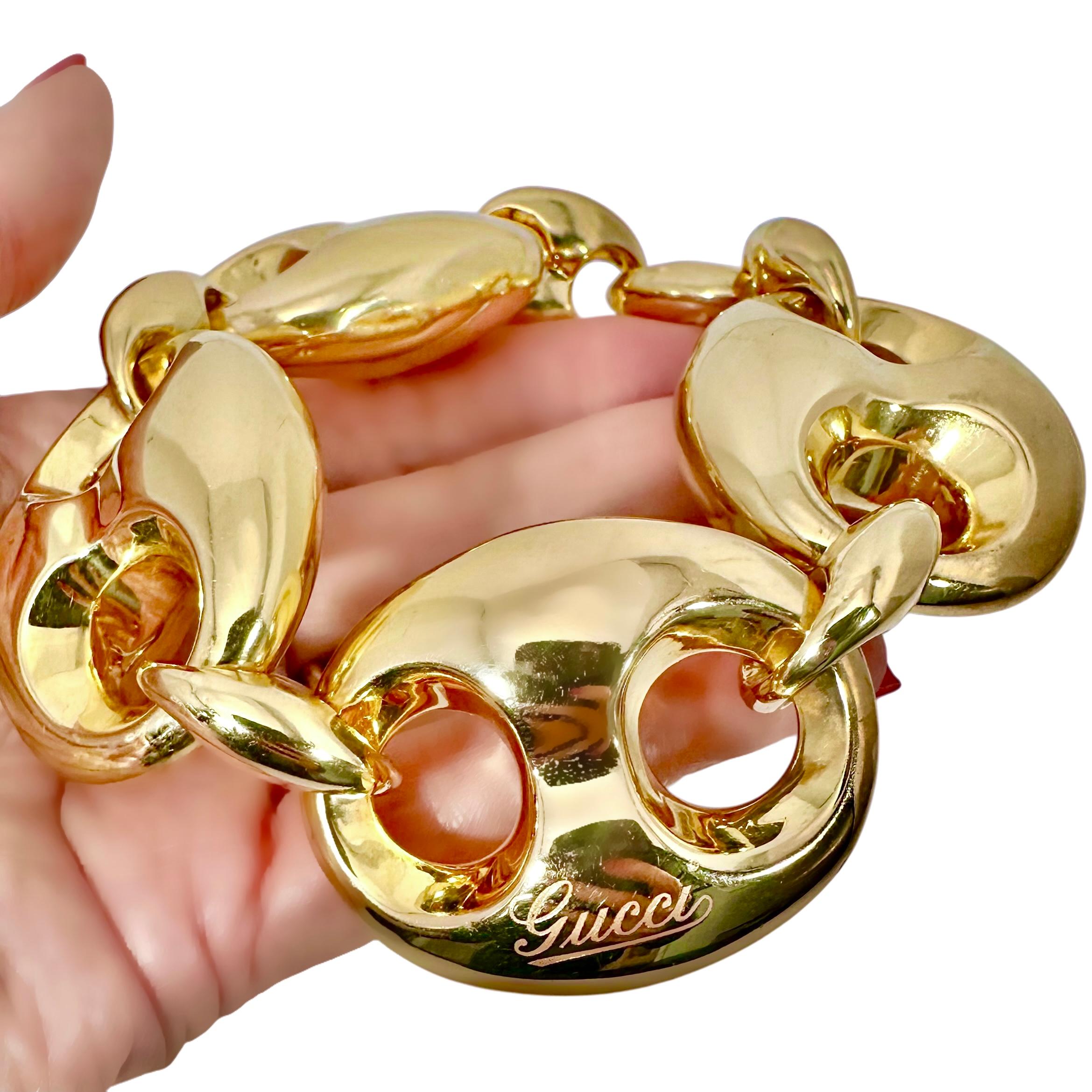 Huge Vintage 18K Yellow Gold Mariner Link Bracelet By Gucci 5