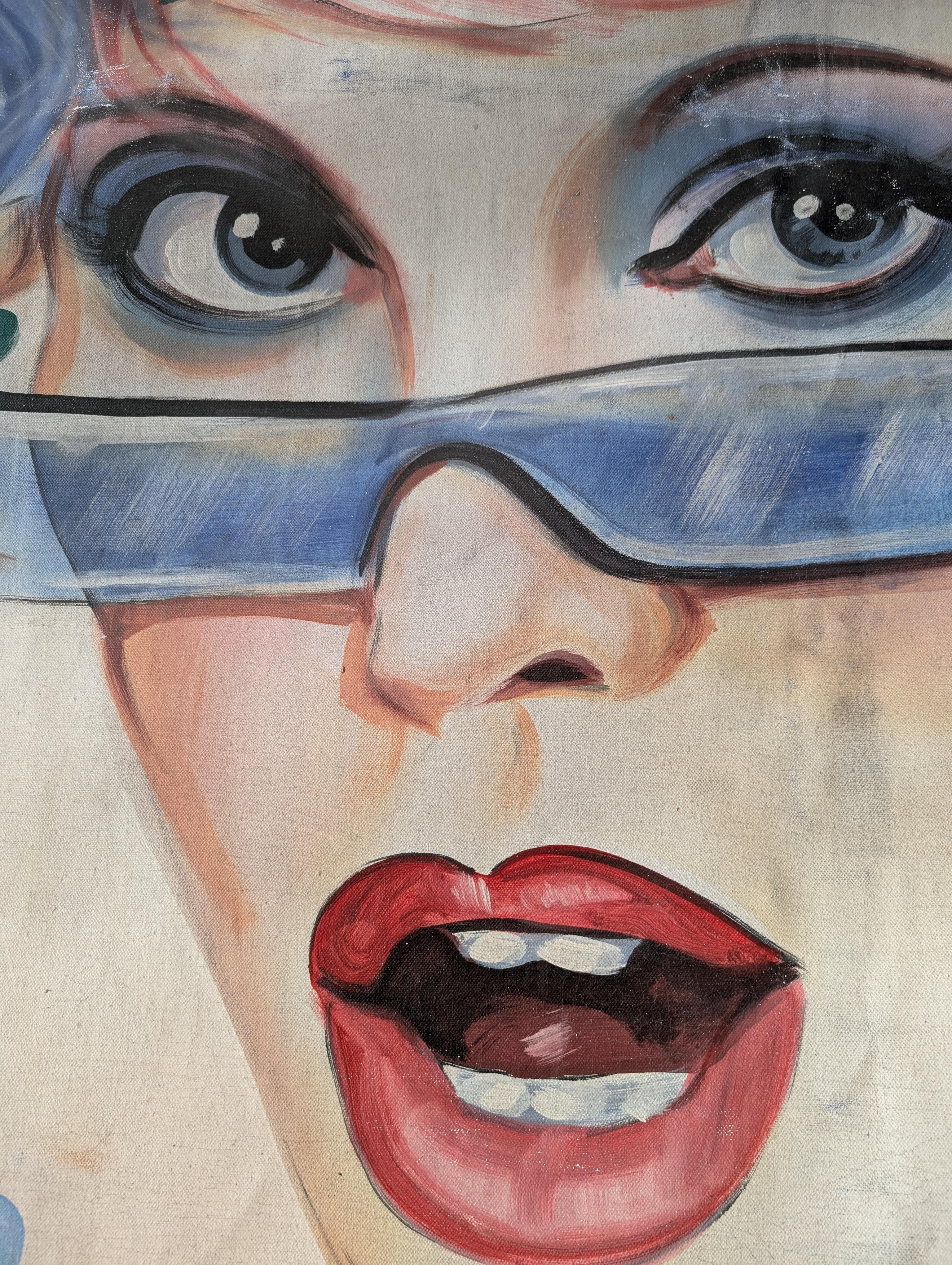 Huge vintage 1970s / 1980s French painted fairground / carnival banner- makeup For Sale 7