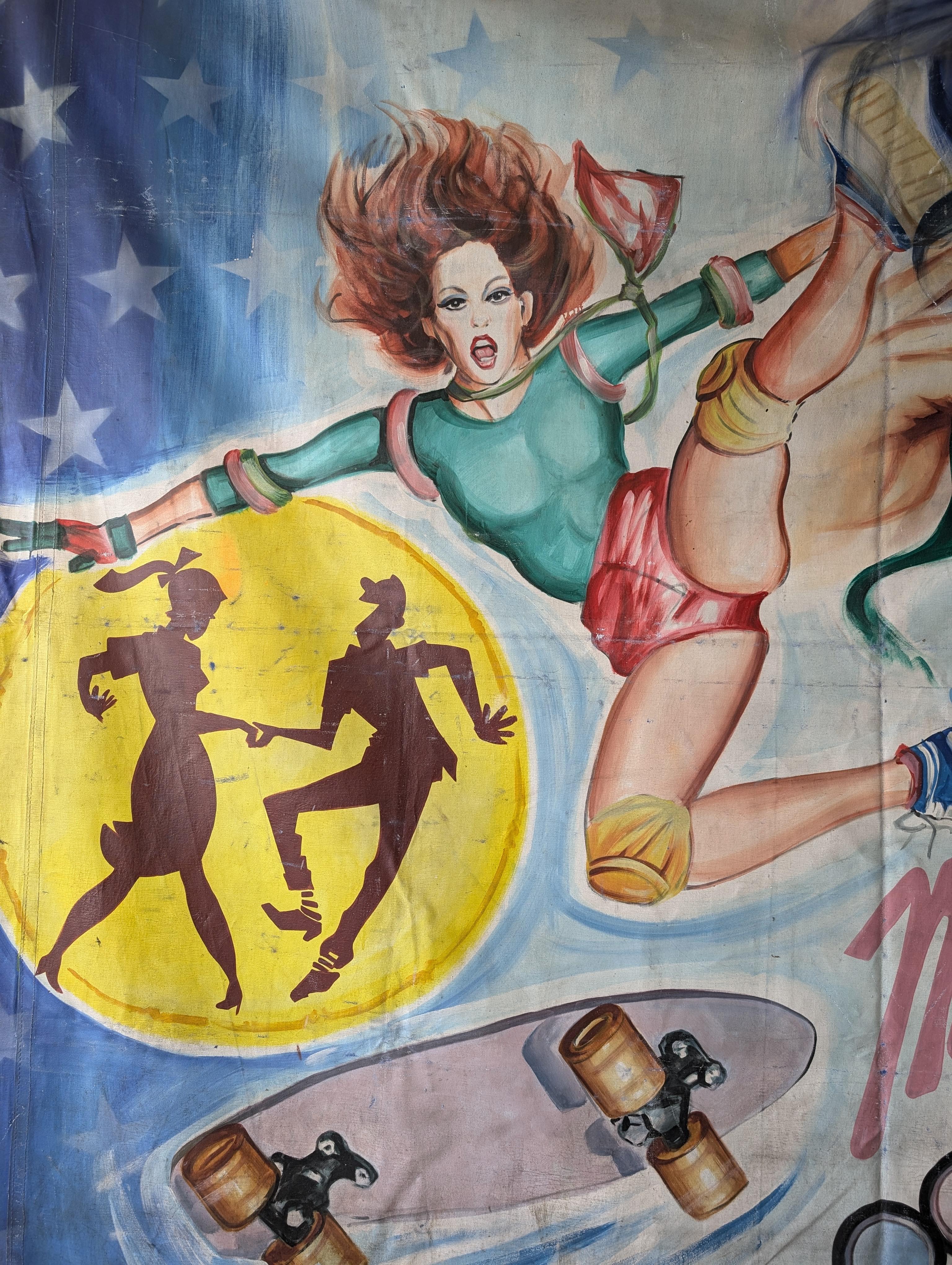 Huge vintage 1970s / 1980s French painted fairground / carnival banner- makeup For Sale 1