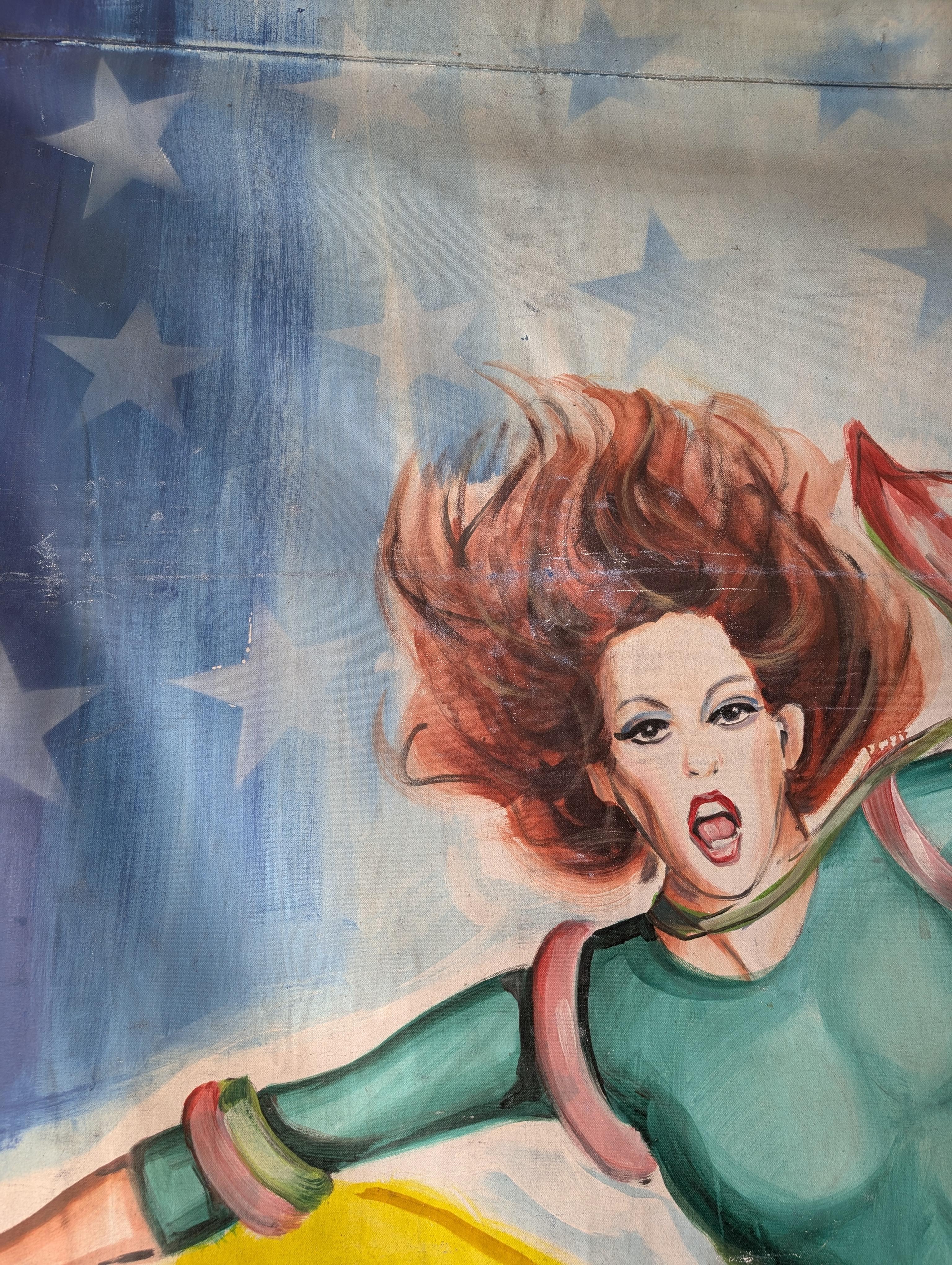 Huge vintage 1970s / 1980s French painted fairground / carnival banner- makeup For Sale 2