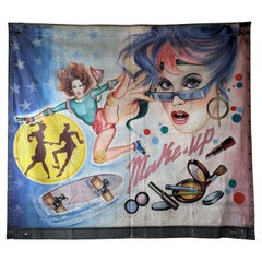Grande bannière de foire / de carnaval française peinte des années 1970 / 1980