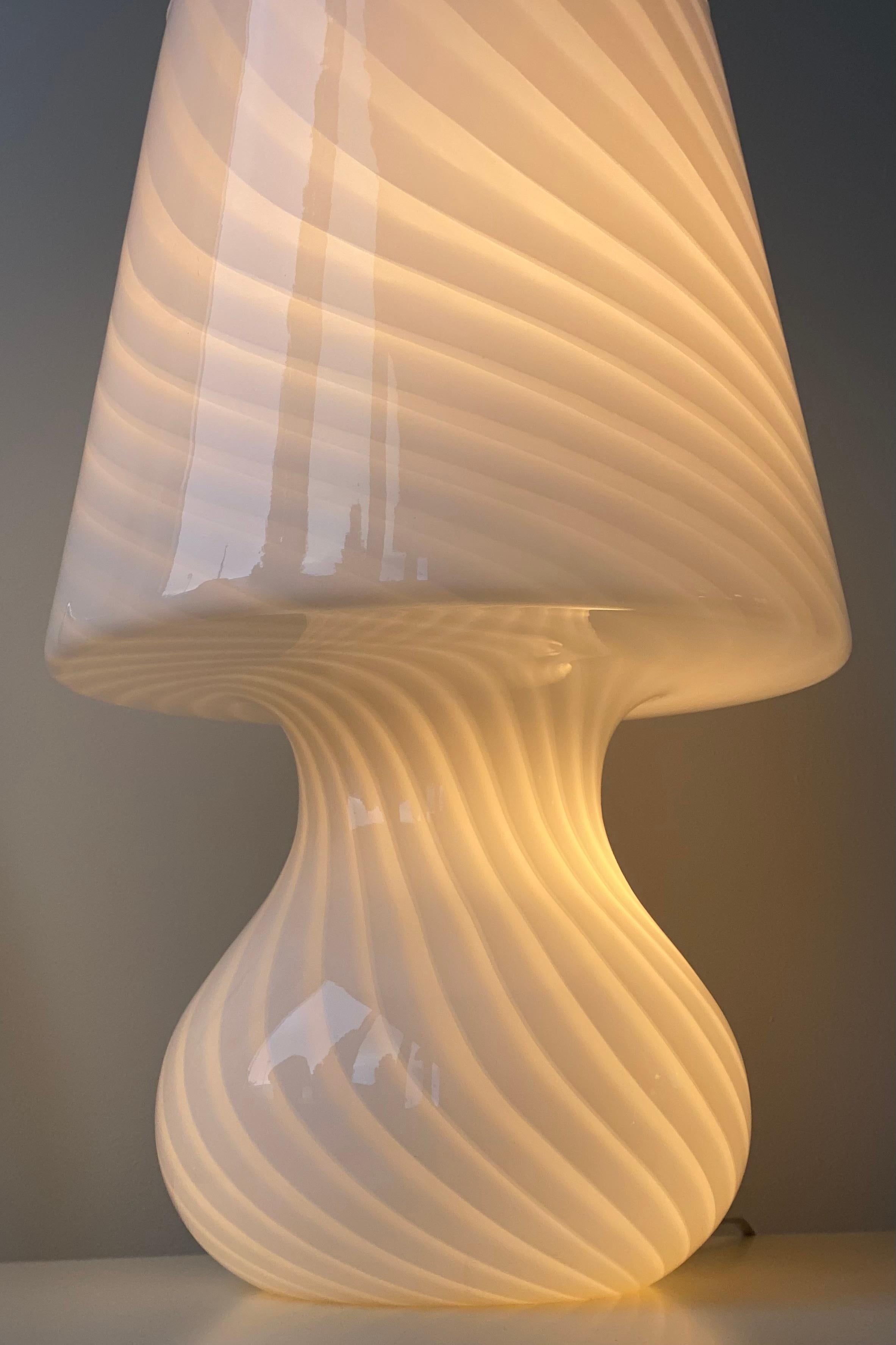 Late 20th Century Huge Vintage 1970s Murano Swirl Mushroom Table or Floor Lamp White Blown Glass