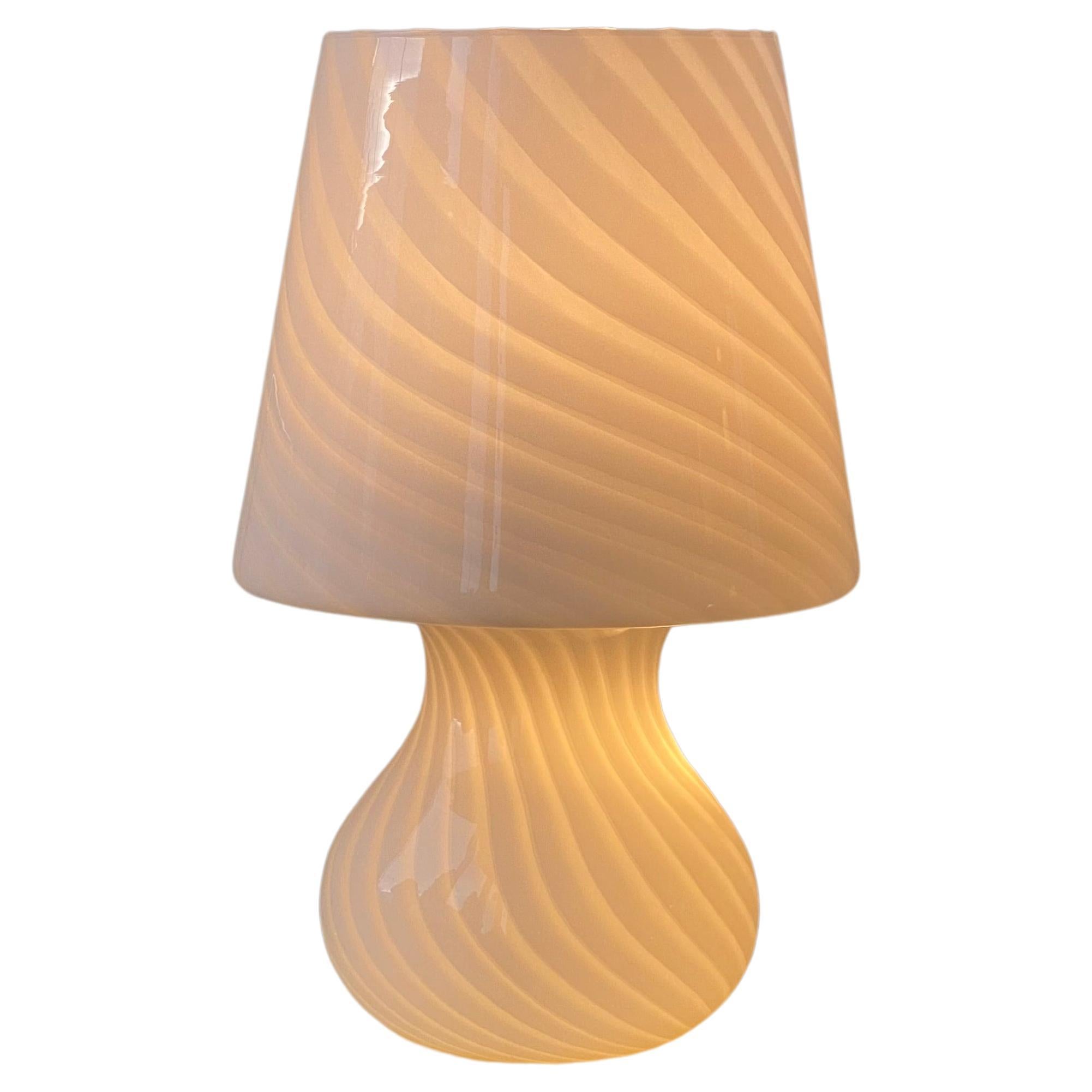 Huge Vintage 1970s Murano Swirl Mushroom Table or Floor Lamp White Blown Glass